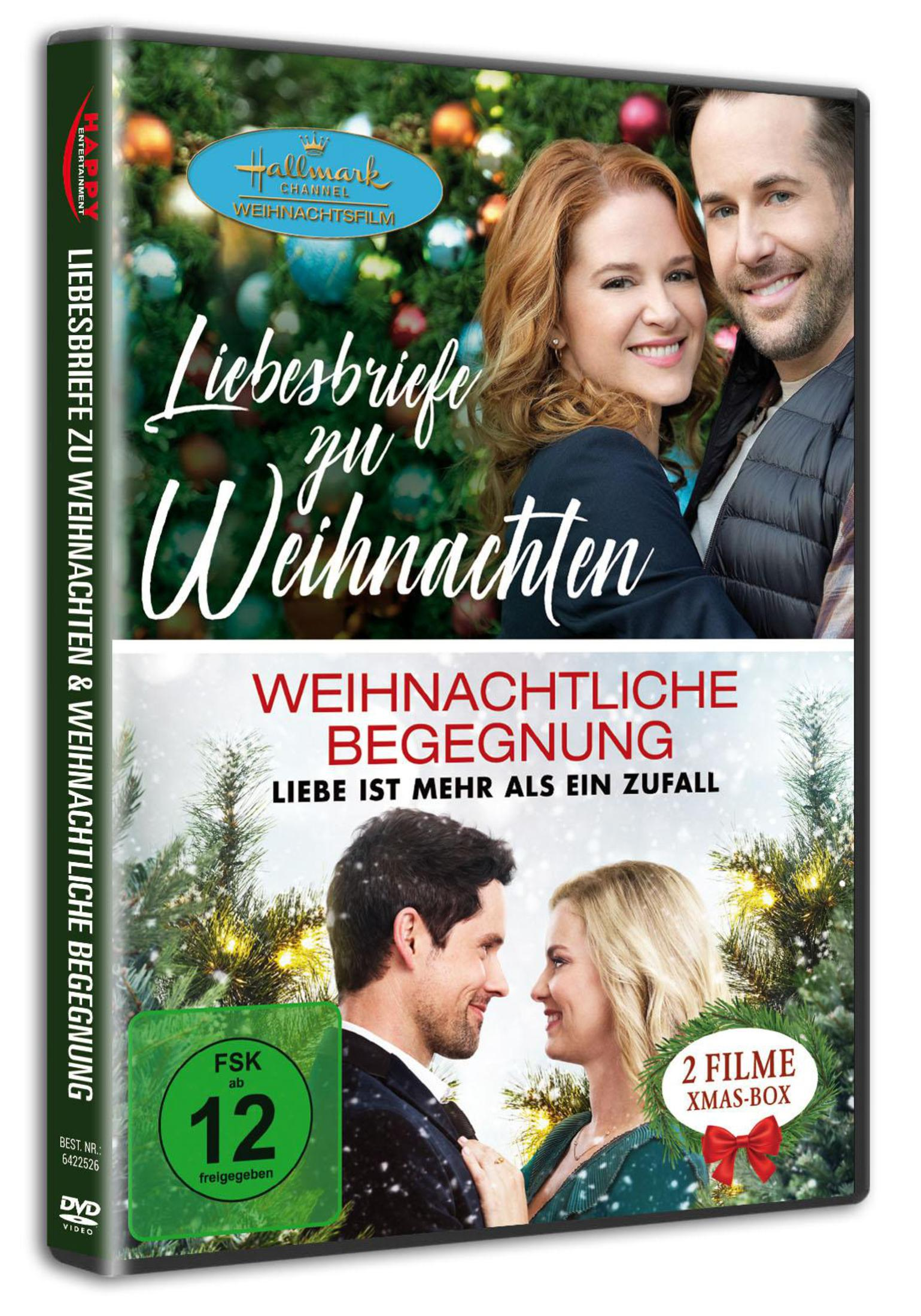 DVD-Hülle einer Hallmark Weihnachtsfilm-Box mit zwei Liebesfilmen vor geschmücktem Christbaum.