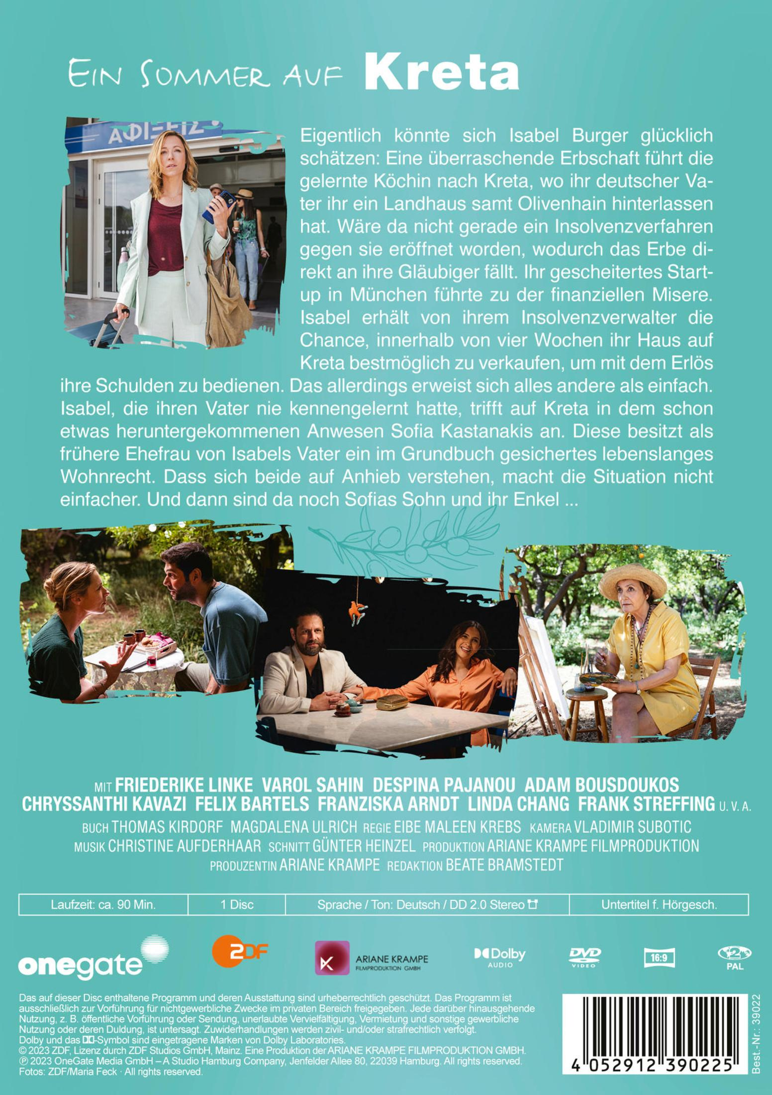 DVD-Cover von Ein Sommer auf Kreta mit Szenenbildern, Filminfos und Darstellern.
