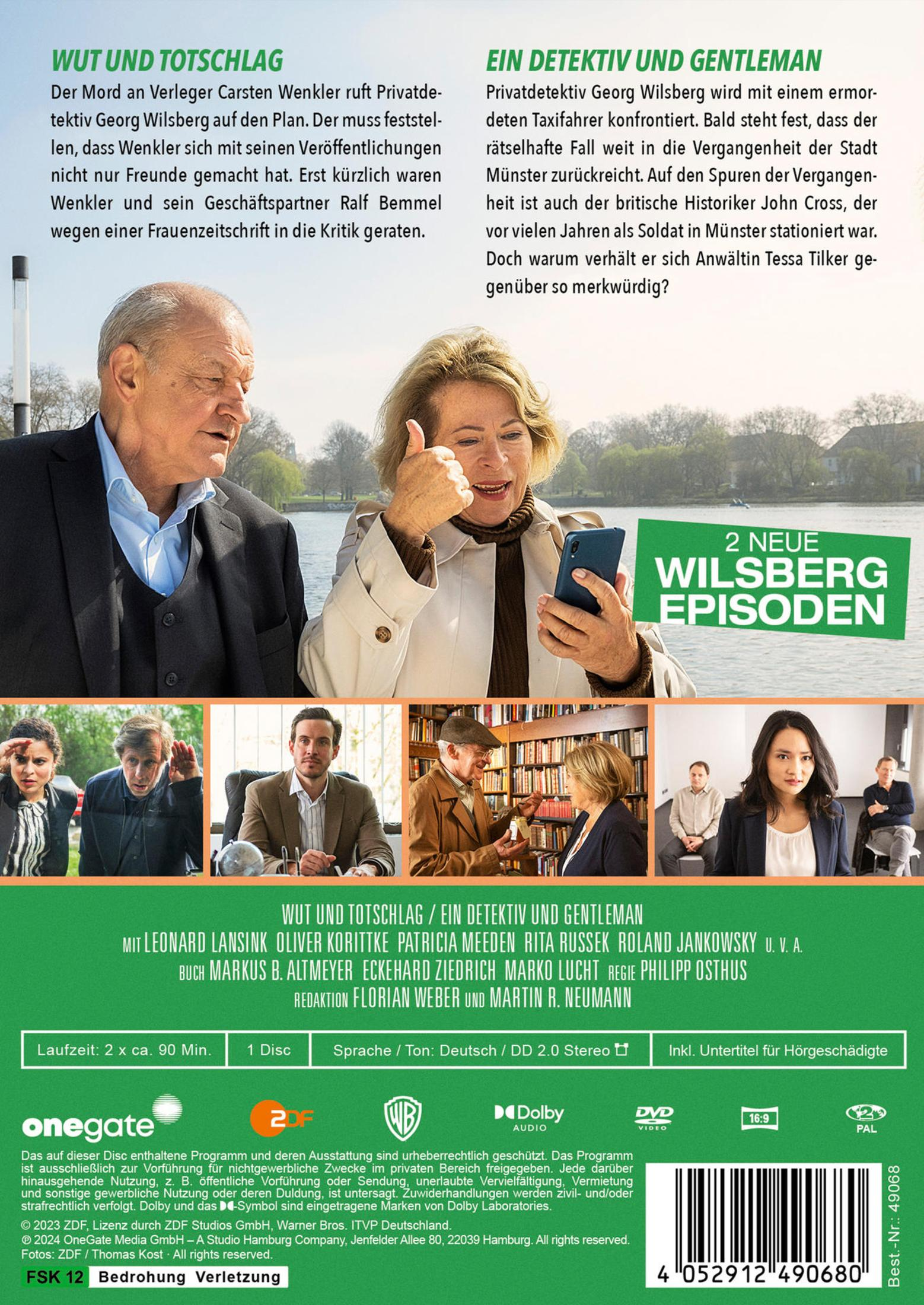 DVD-Cover von Wilsberg mit zwei neuen Episoden, Bildern der Darsteller, Texten und technischen Angaben.