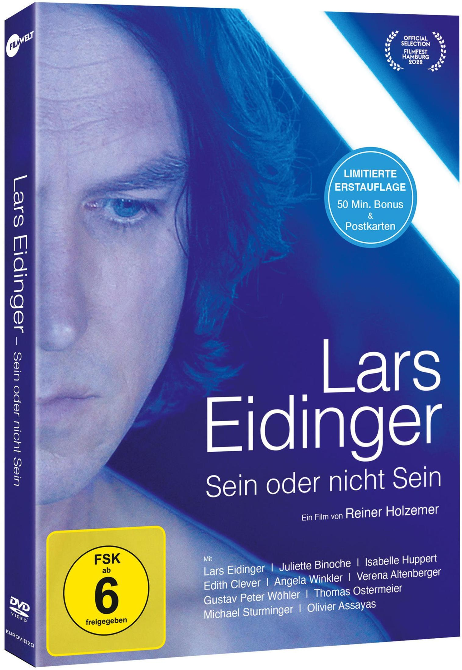 DVD-Hülle von Lars Eidinger - Sein oder nicht Sein mit blauem Porträt und FSK-6-Siegel.