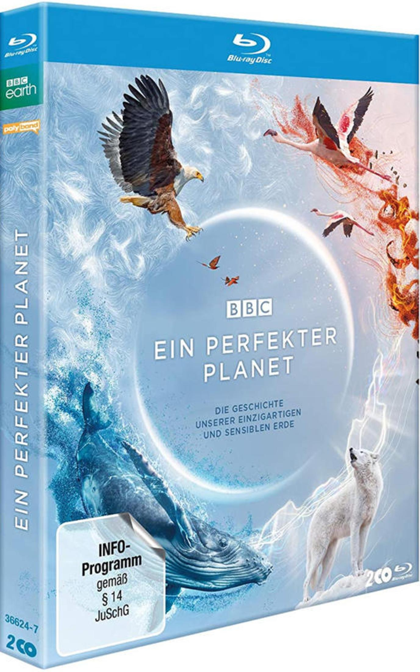 BBC Ein Perfekter Planet Blu-ray-Hülle mit Wal, Adler, Wolf und Flamingos in der Natur.