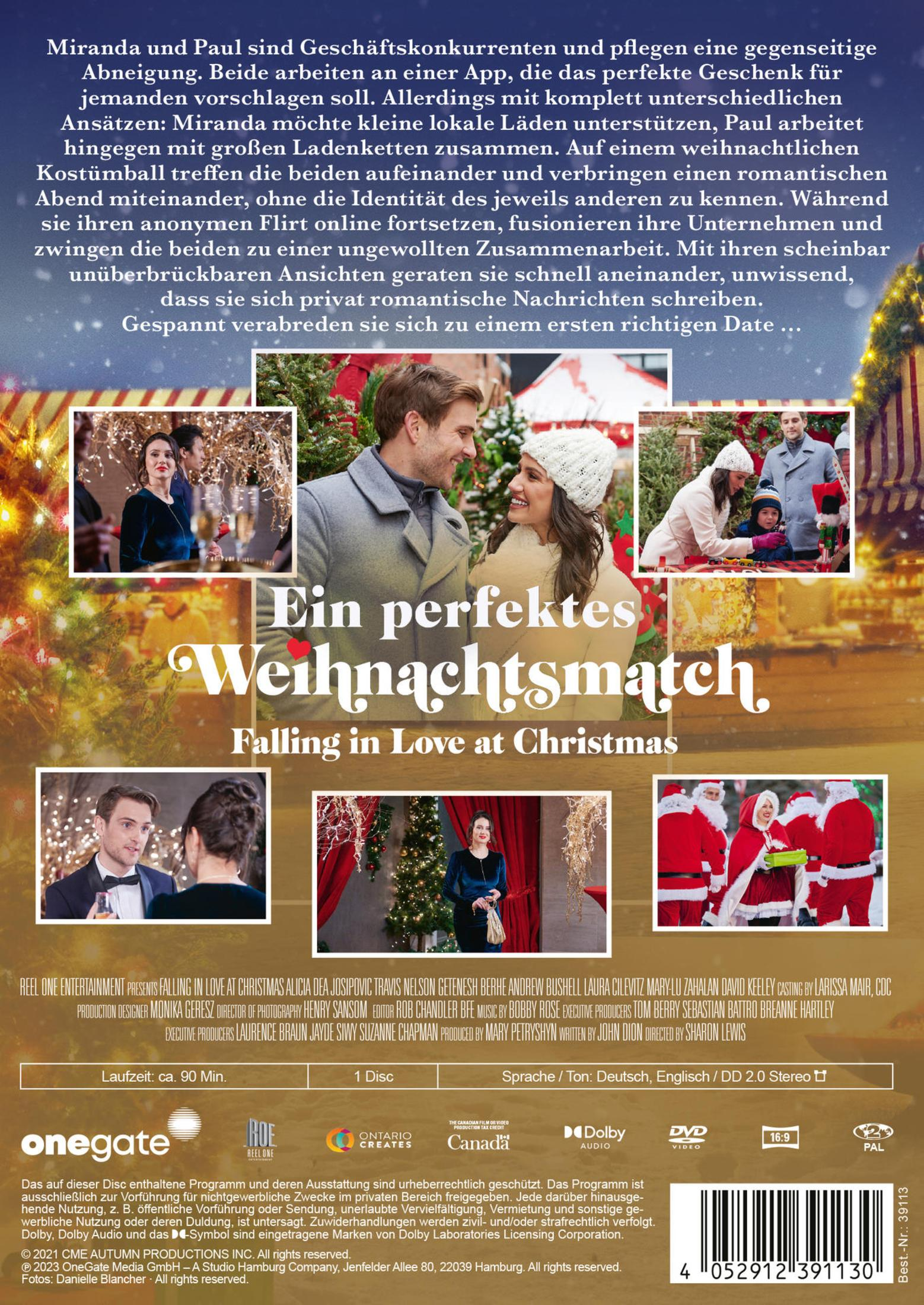 DVD-Cover für Ein perfektes Weihnachtsmatch mit einer romantischen Wintermarktszene.