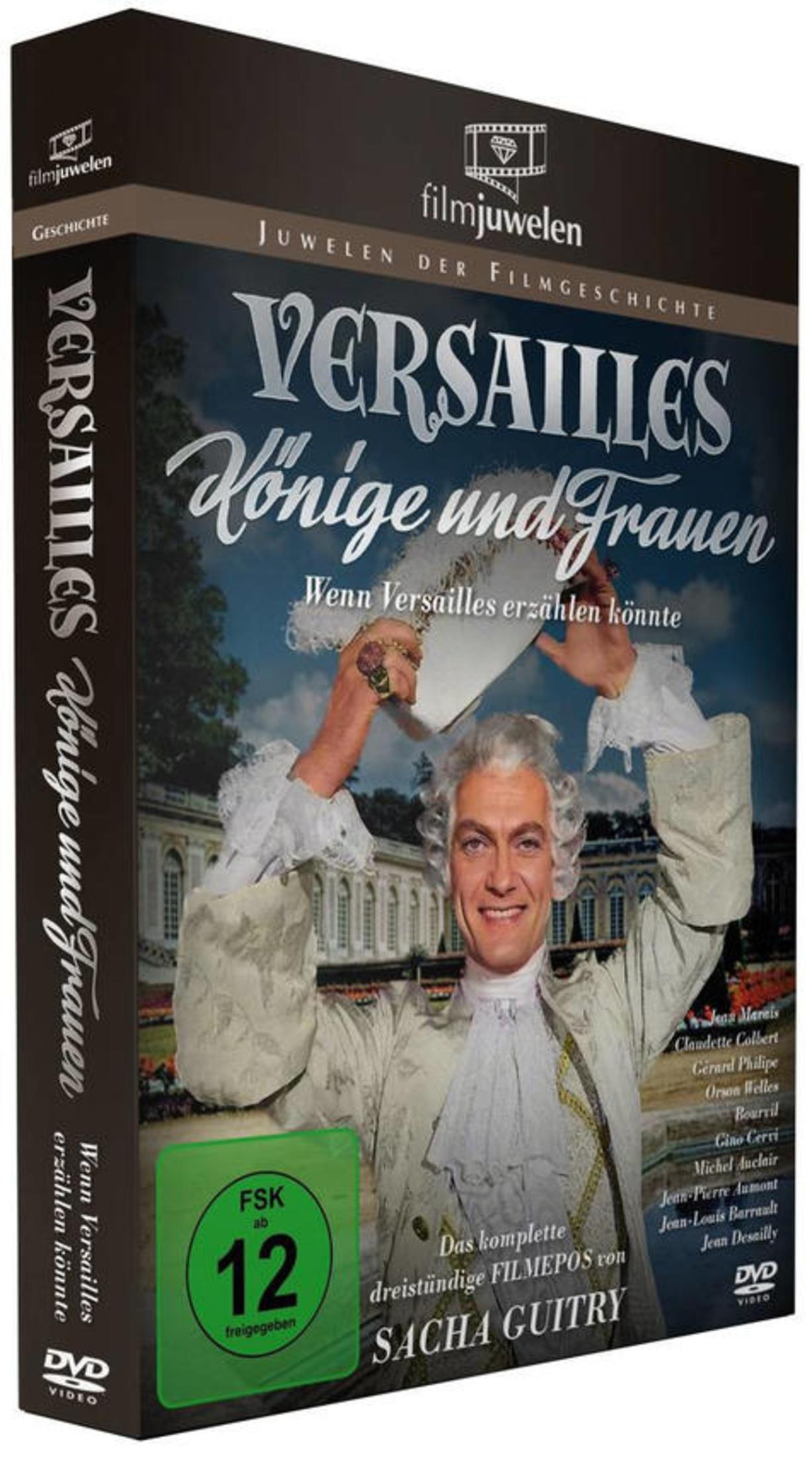 DVD-Cover von Versailles, Könige und Frauen mit einem Schauspieler in historischer Kleidung vor einem Schloss.
