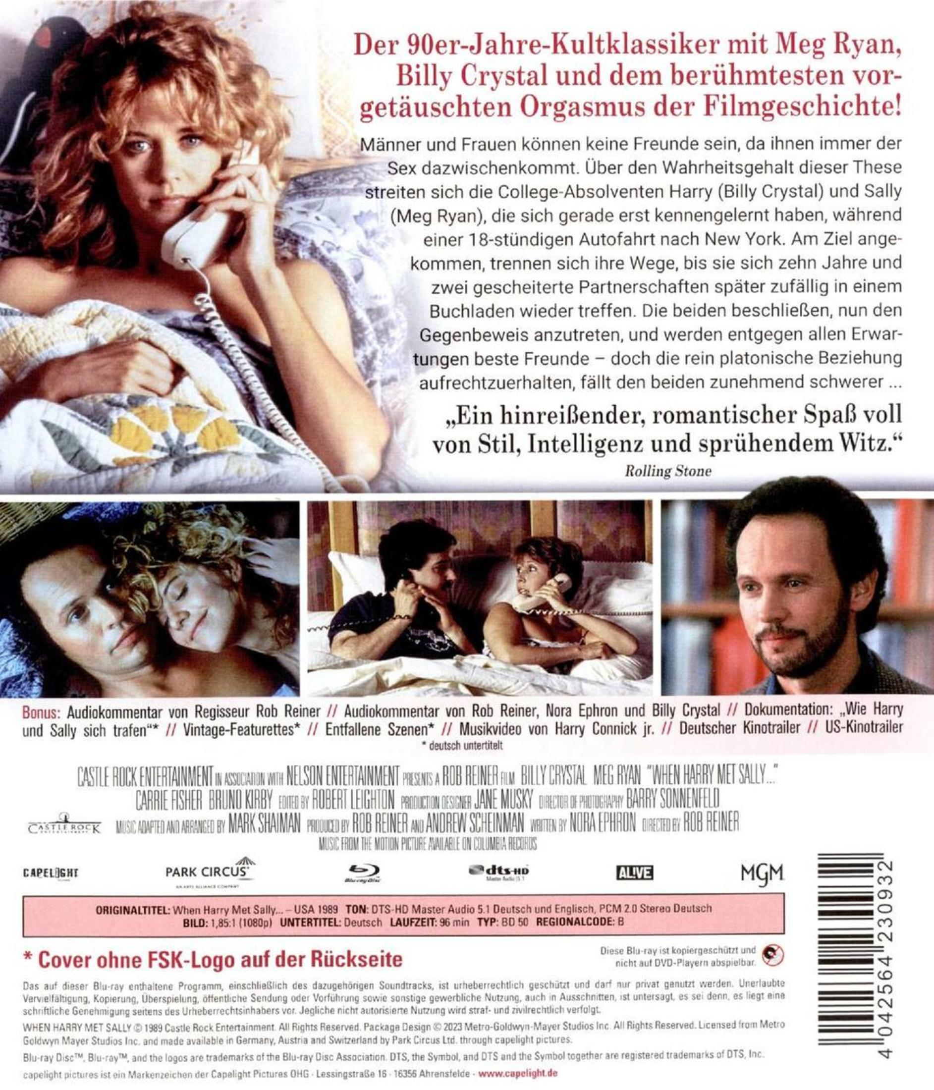 Rückseite einer Blu-ray-Hülle des Films When Harry Met Sally mit Bildern von Meg Ryan und Billy Crystal.