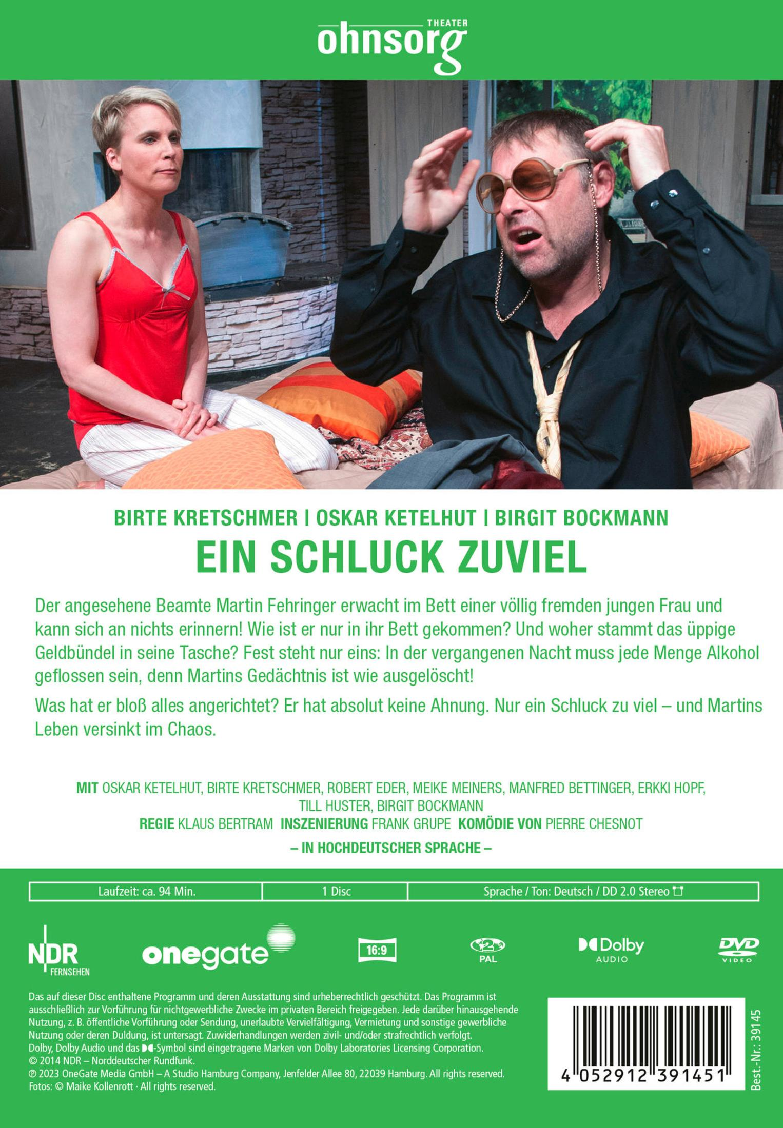 DVD-Cover der Komödie Ein Schluck zuviel mit Birte Kretschmer und Oskar Ketelhut.