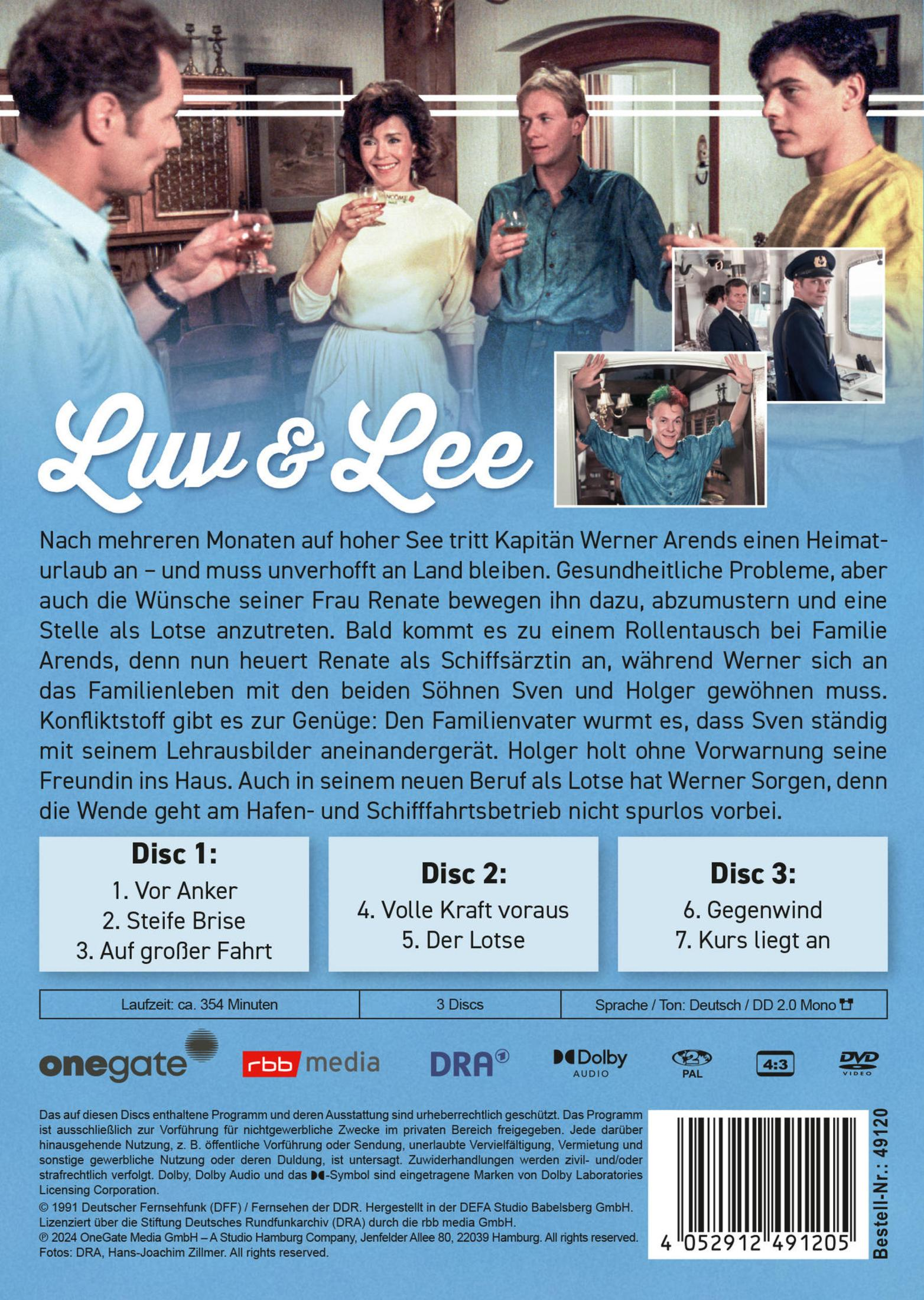 DVD-Rückseite mit Szenenbildern, deutscher Beschreibung der Serie "Luv & Lee", Inhaltsverzeichnis und Barcode.