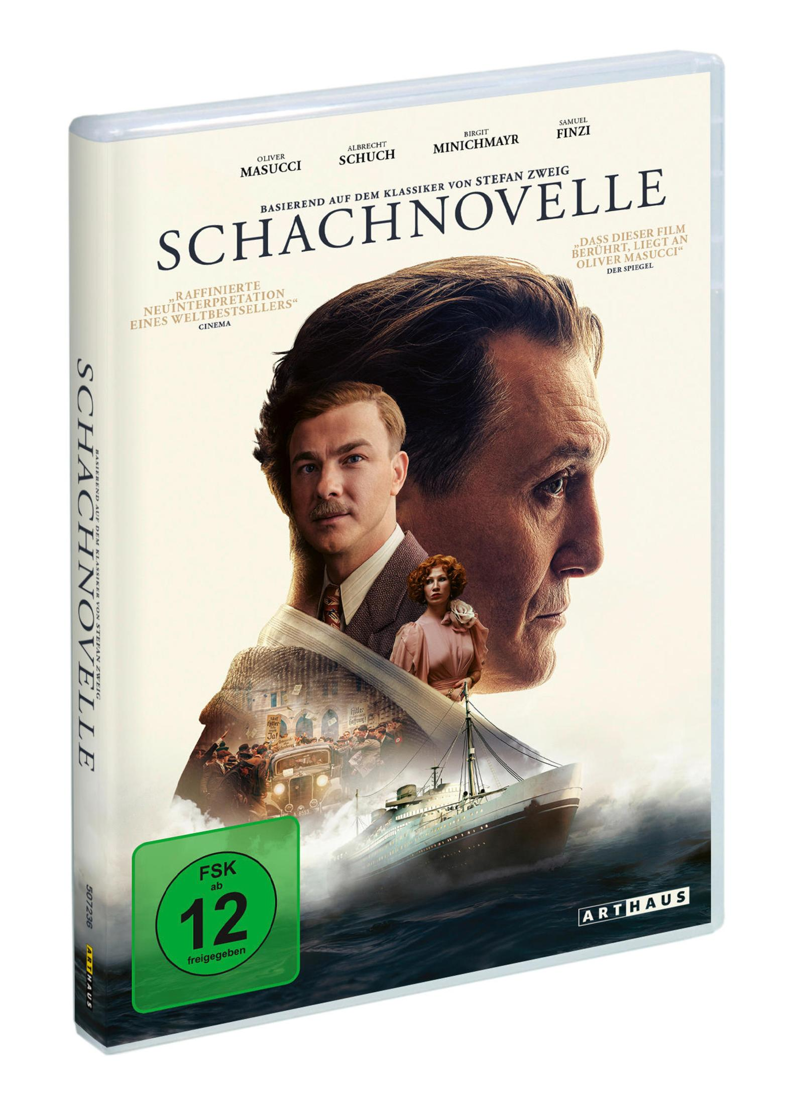 DVD-Hülle von Schachnovelle mit Schauspielern, einem Schiff und einer historischen Menschenmenge.