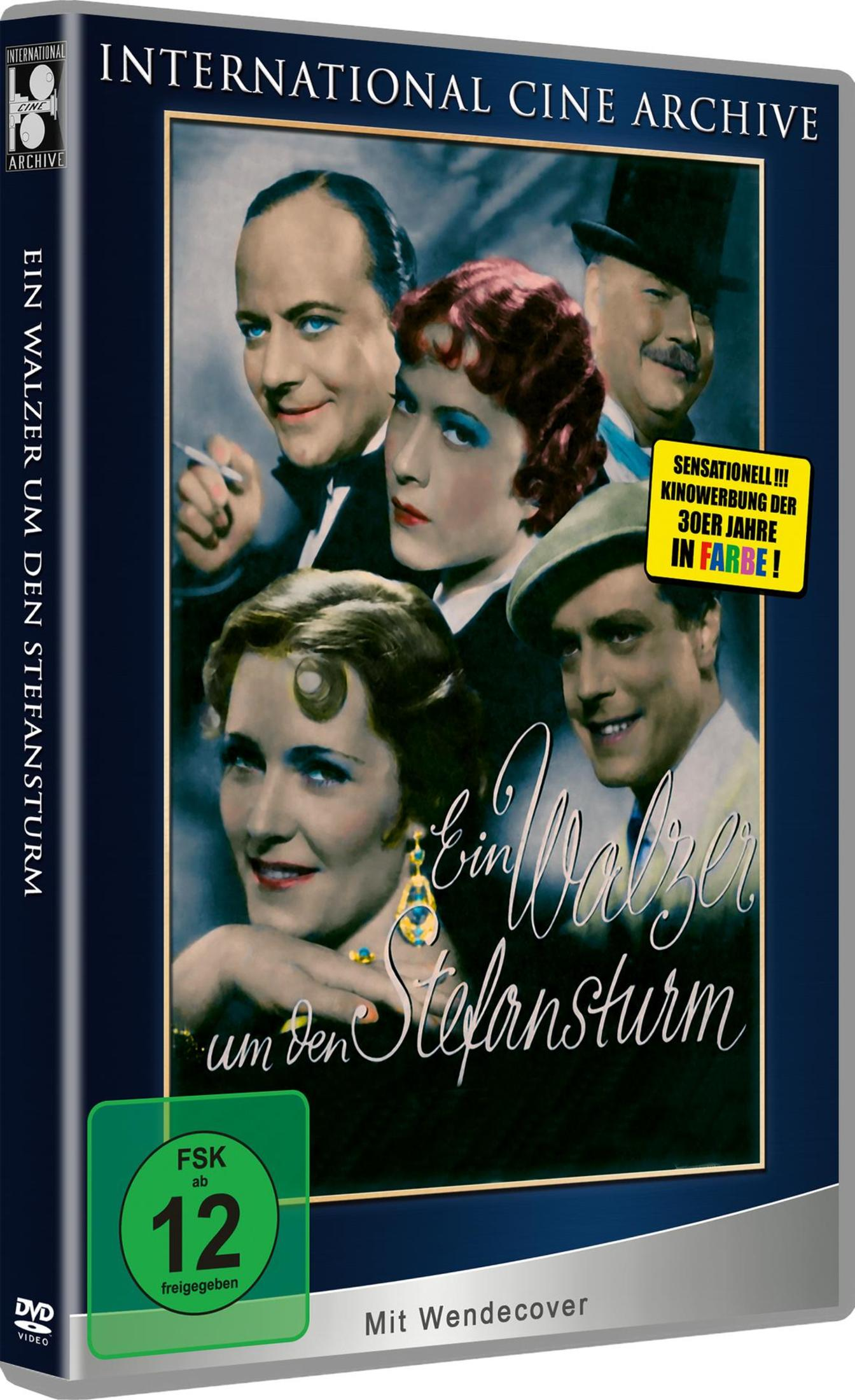 DVD-Cover von Ein Walzer um den Stefansturm mit fünf historischen Charakteren und einem FSK-12-Logo.
