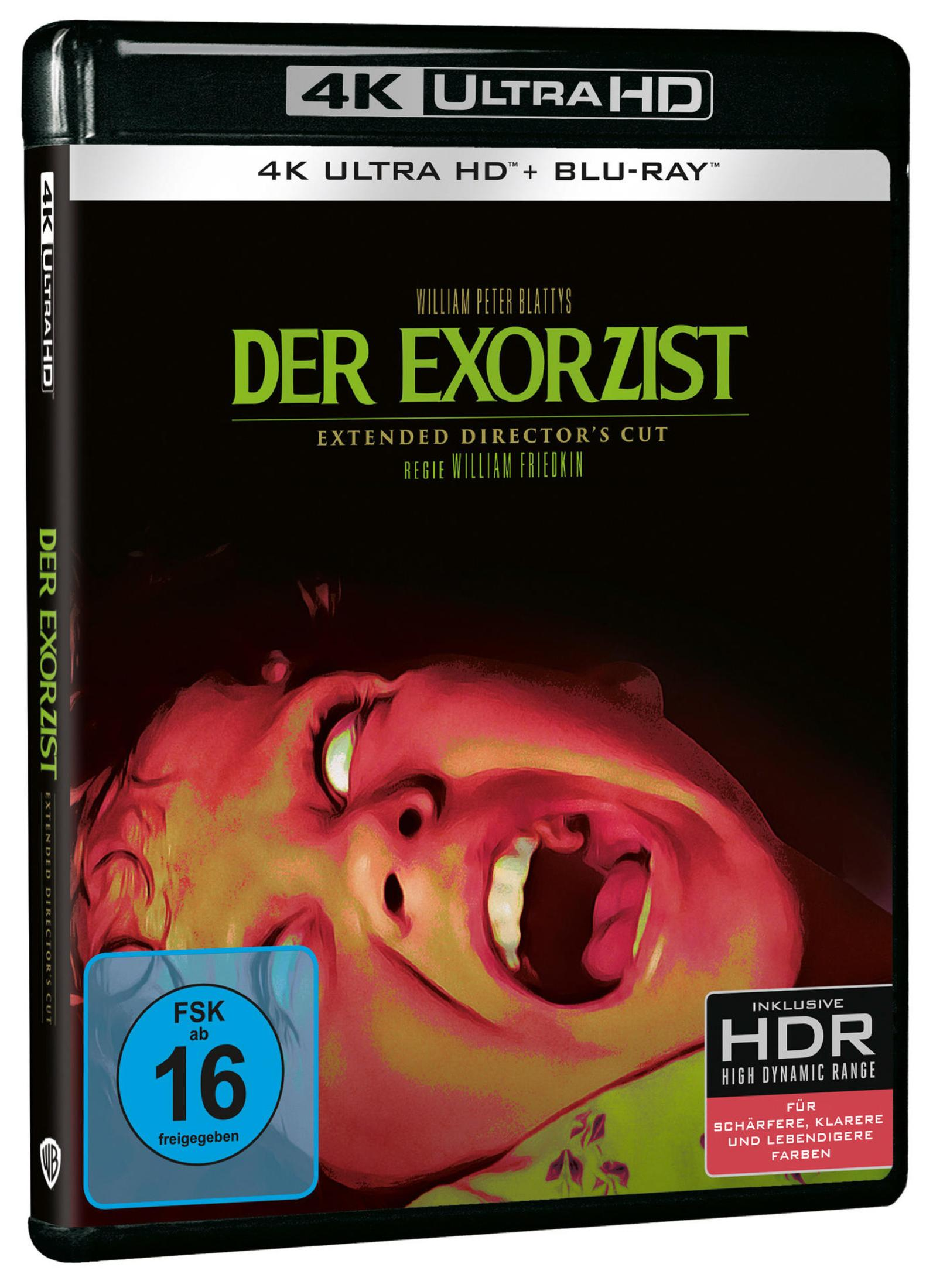 Cover der 4K Ultra HD Blu-ray von Der Exorzist mit dem Gesicht einer schreienden Person.