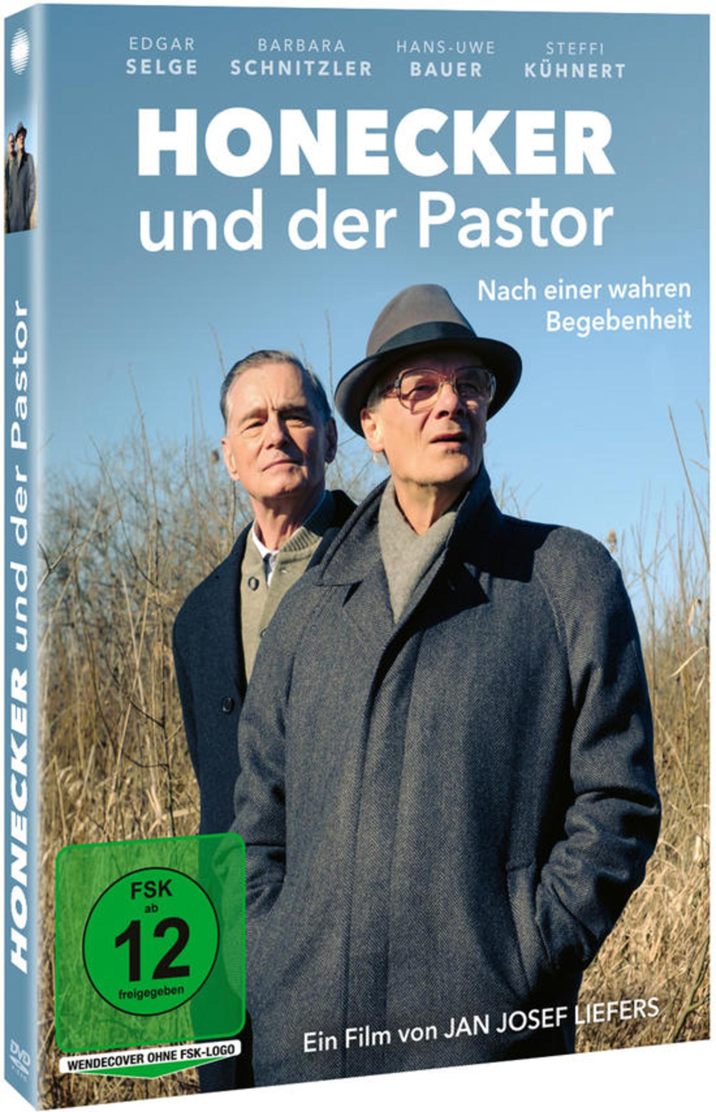 DVD-Cover von Honecker und der Pastor mit zwei Männern im Freien vor hellem Himmel.