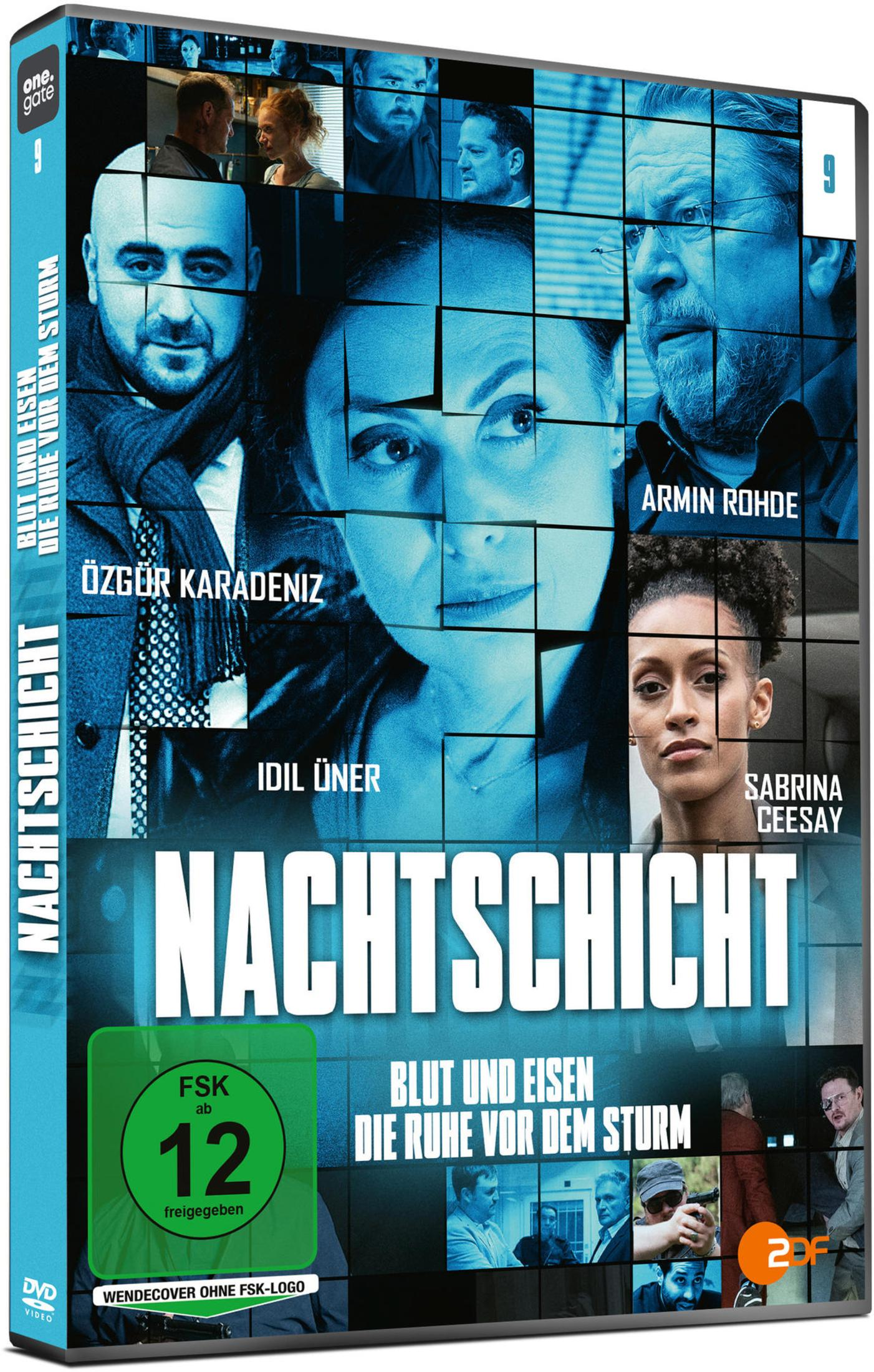 DVD-Cover der Krimi-Serie Nachtschicht mit Gesichtern der Schauspieler in blauen Tönen.
