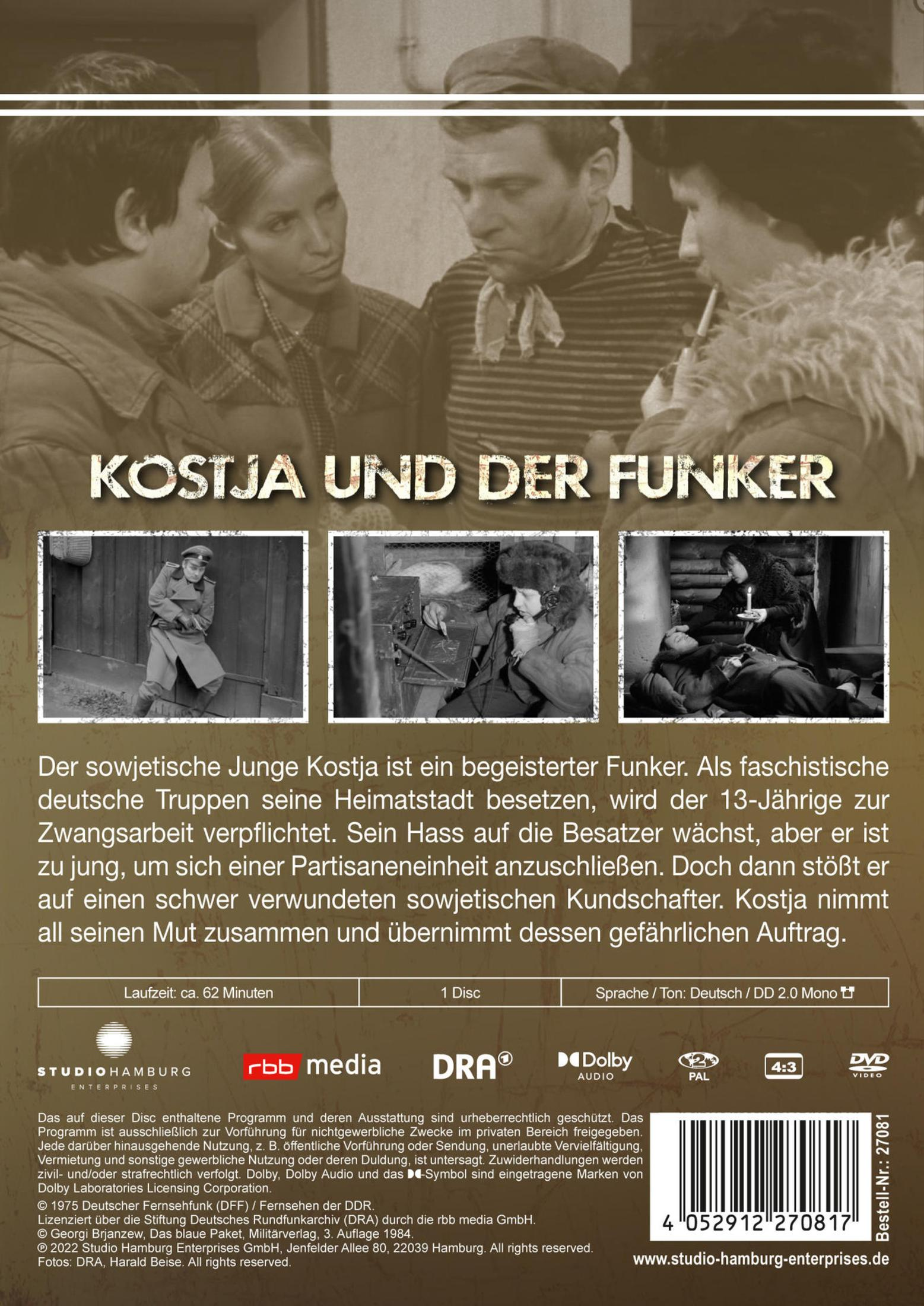 DVD-Cover von Kostja und der Funker mit Szenenbildern, Text und Logos unten.
