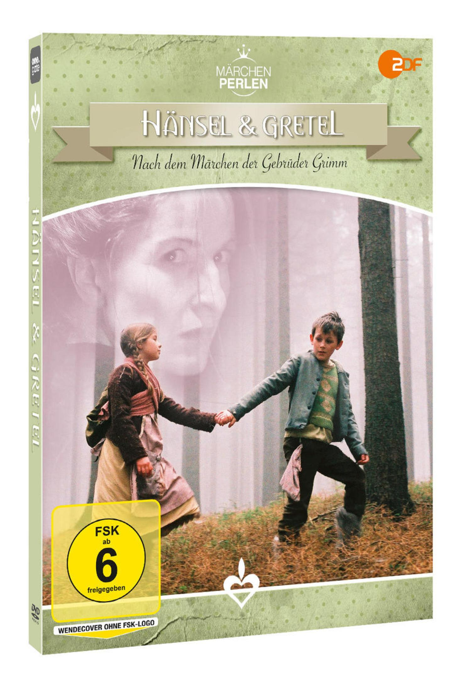 DVD-Cover von Hänsel und Gretel mit zwei Kindern im Wald und einer großen Frau im Hintergrund.
