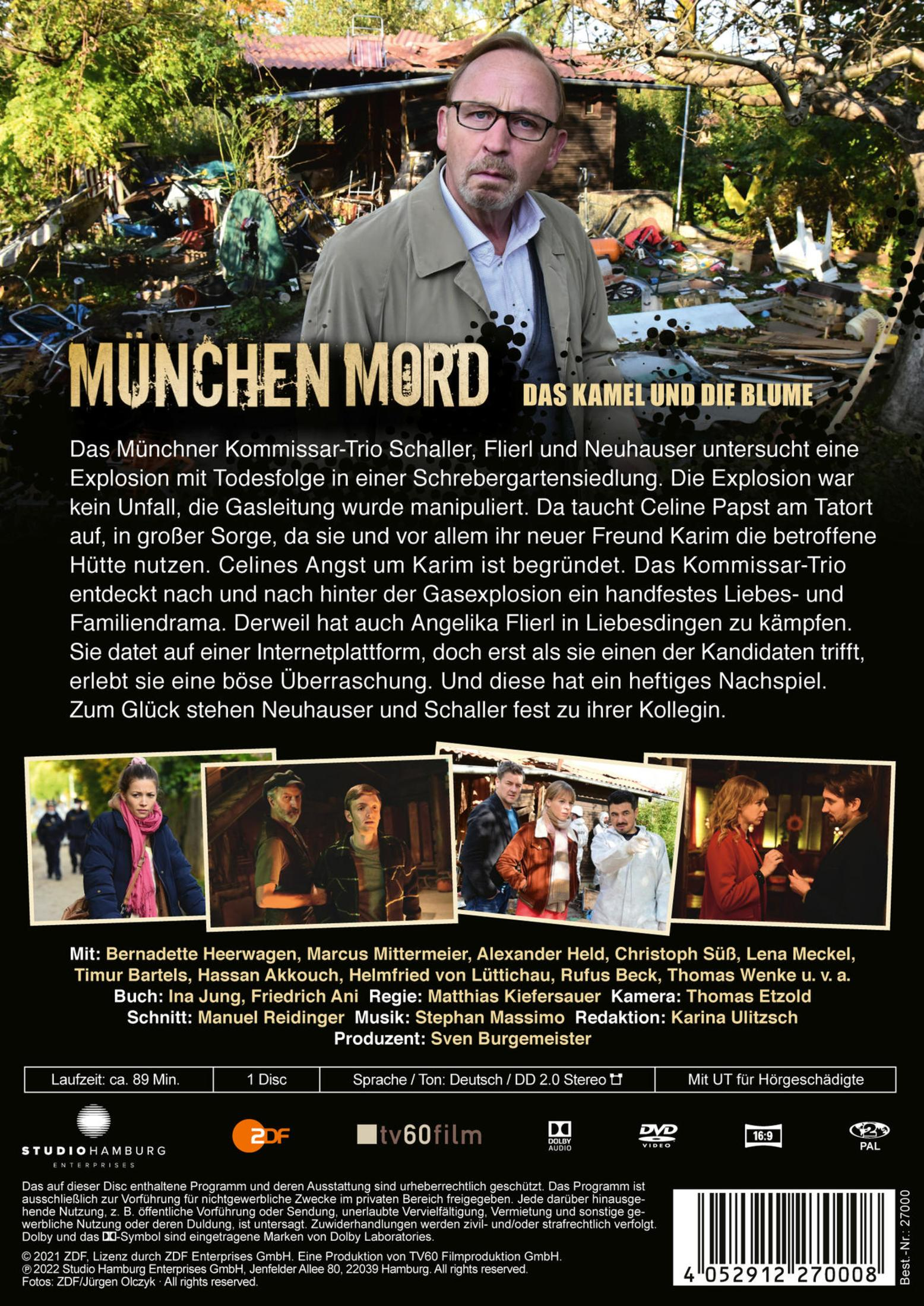 DVD-Cover von München Mord mit Schauspieler in Jacke vor unordentlichem Hintergrund und Text.