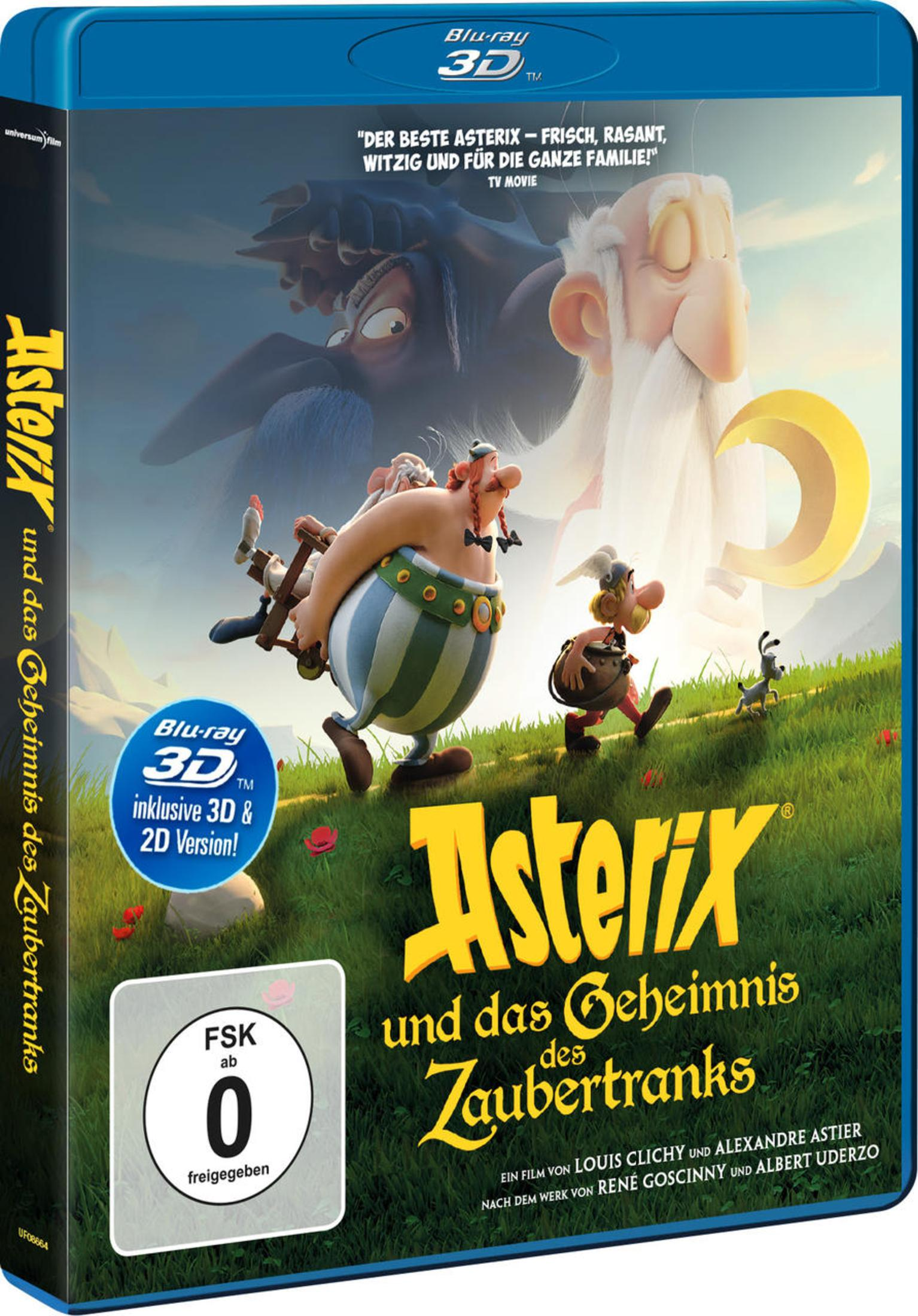 Blu-ray-Hülle von Asterix und das Geheimnis des Zaubertranks mit Zeichentrickfiguren auf Wiese.