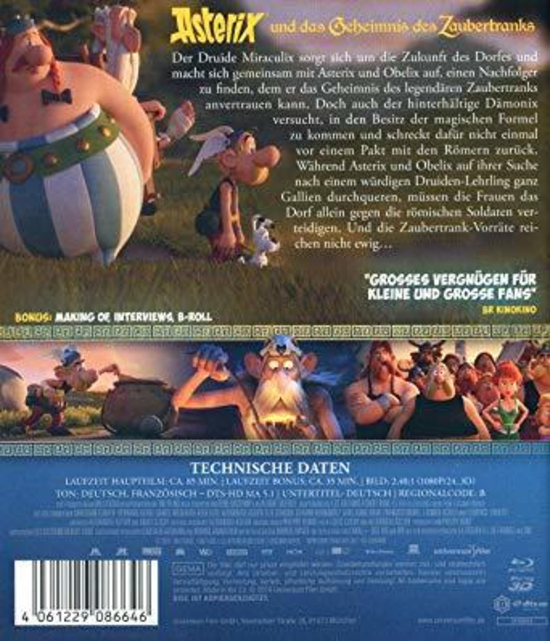 Blu-ray-Hülle des Films Asterix mit Charakteren, deutscher Beschreibung, Screenshots und technischen Daten.