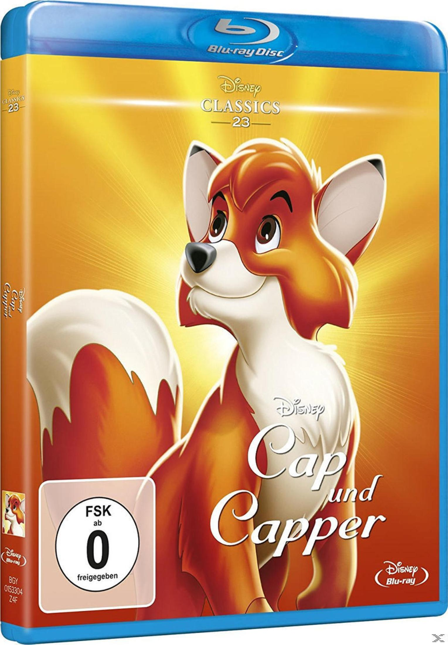 Blu-ray-Hülle von Disneys Cap und Capper mit einem süßen roten Fuchs vor goldenem Hintergrund.