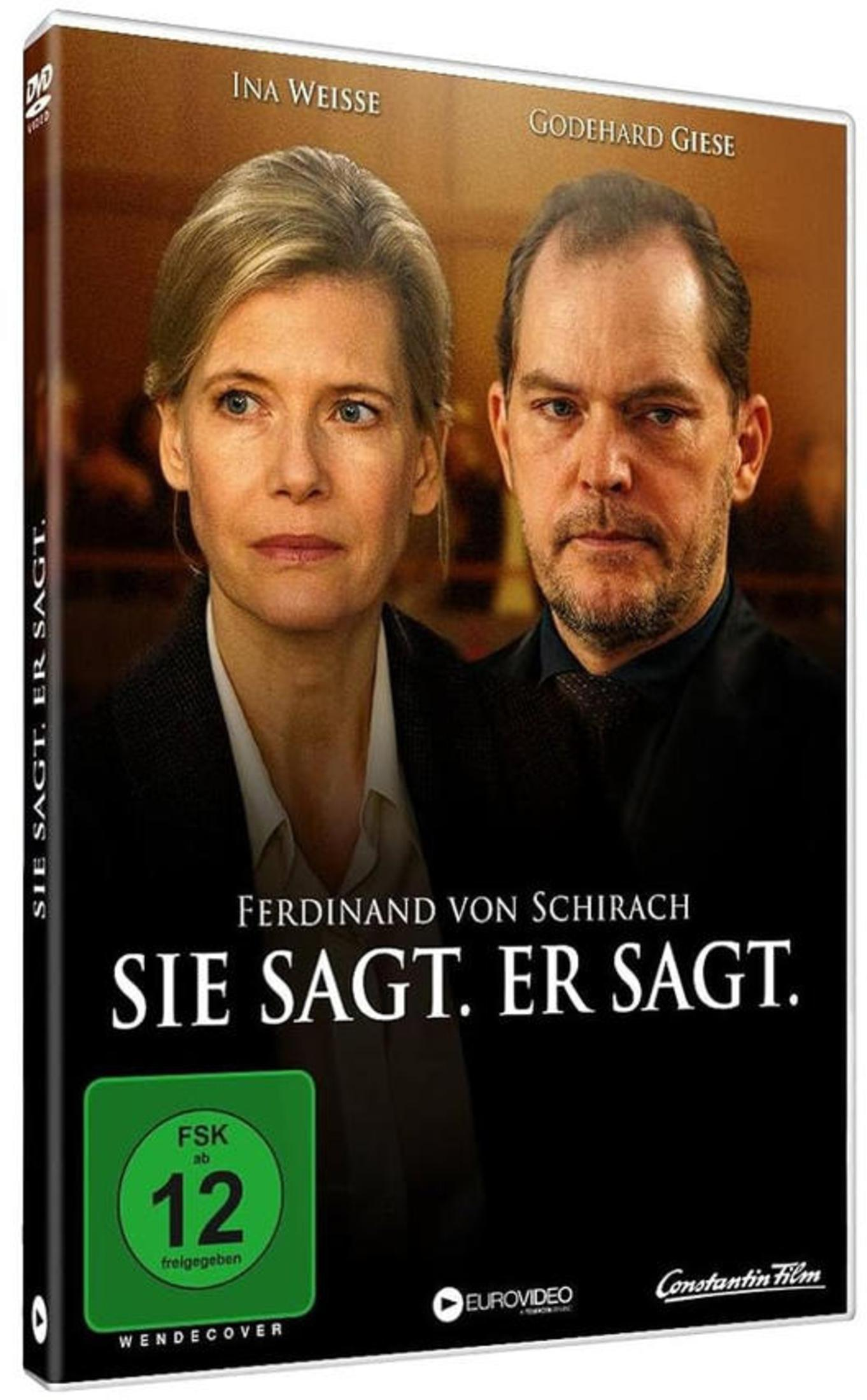 DVD-Cover für Sie sagt. Er sagt. mit Ina Weisse und Godehard Giese sowie einem grünen FSK-12-Logo.
