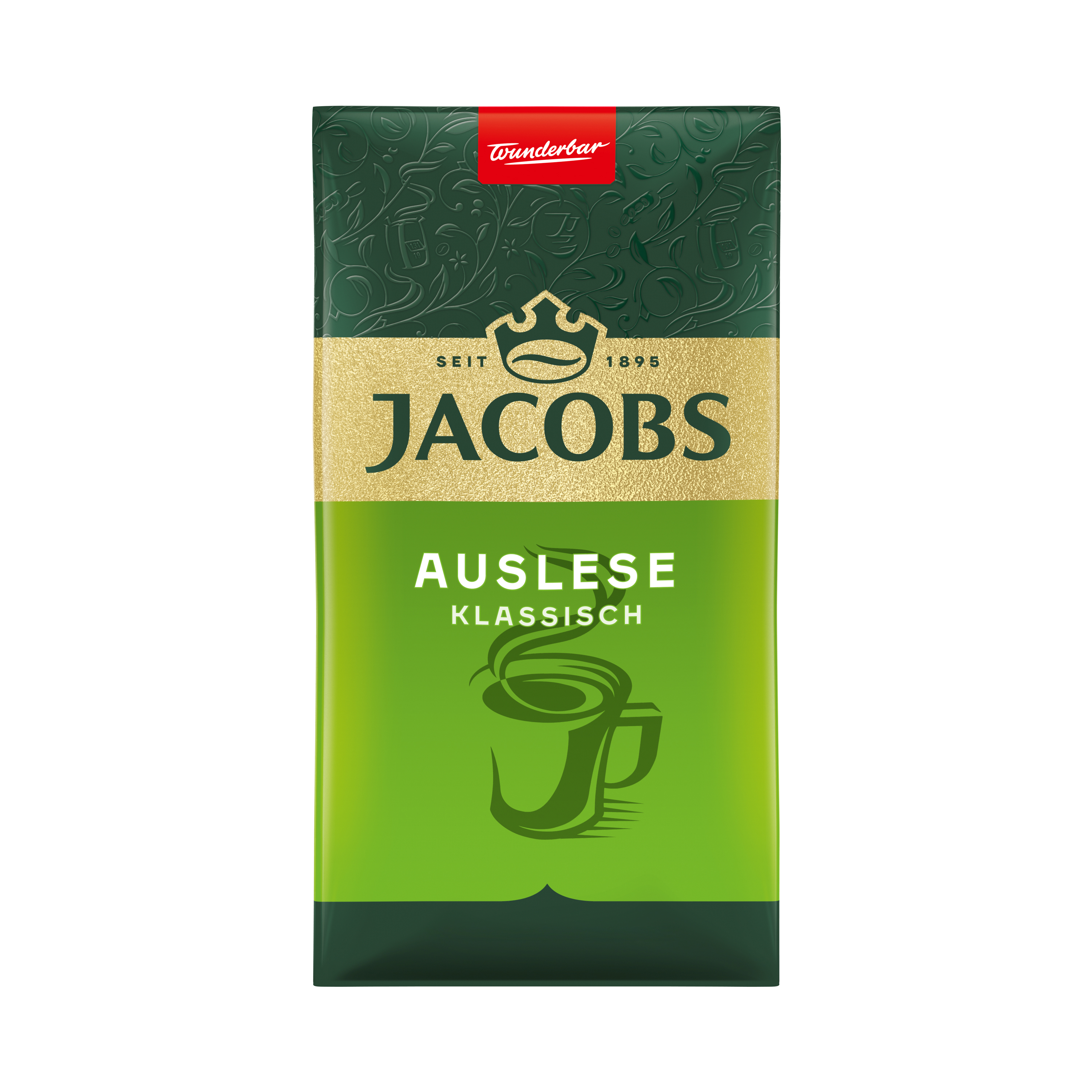 Grüne Jacobs Auslese Klassisch Kaffeepackung mit Krone und Kaffeetasse.