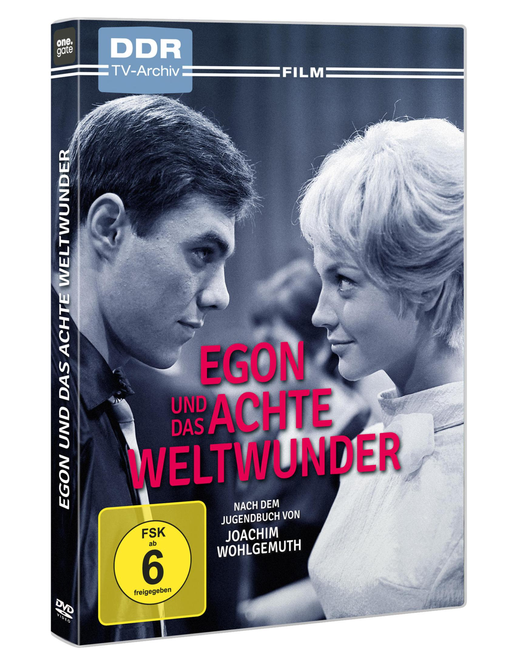 DVD-Cover des Films 'Egon und das achte Weltwunder' mit einem jungen Paar im Profil und FSK-6-Logo.