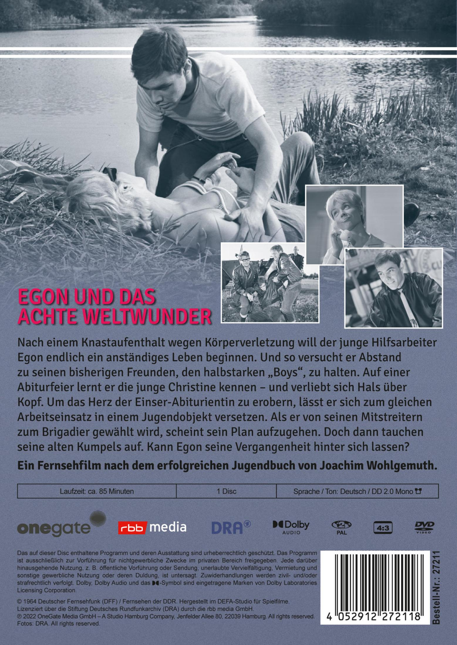 DVD-Hülle der DDR-Produktion Egon und das achte Weltwunder mit Szenenbildern und Inhaltsangabe.