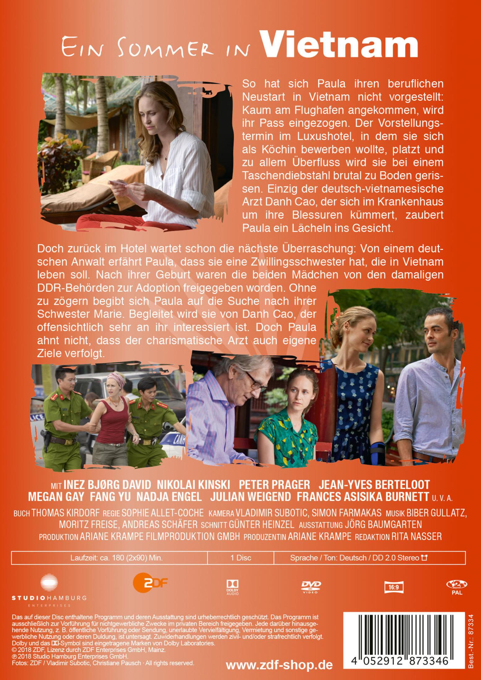 DVD-Cover von Ein Sommer in Vietnam mit Bildern von Schauspielern, Text und Logos.