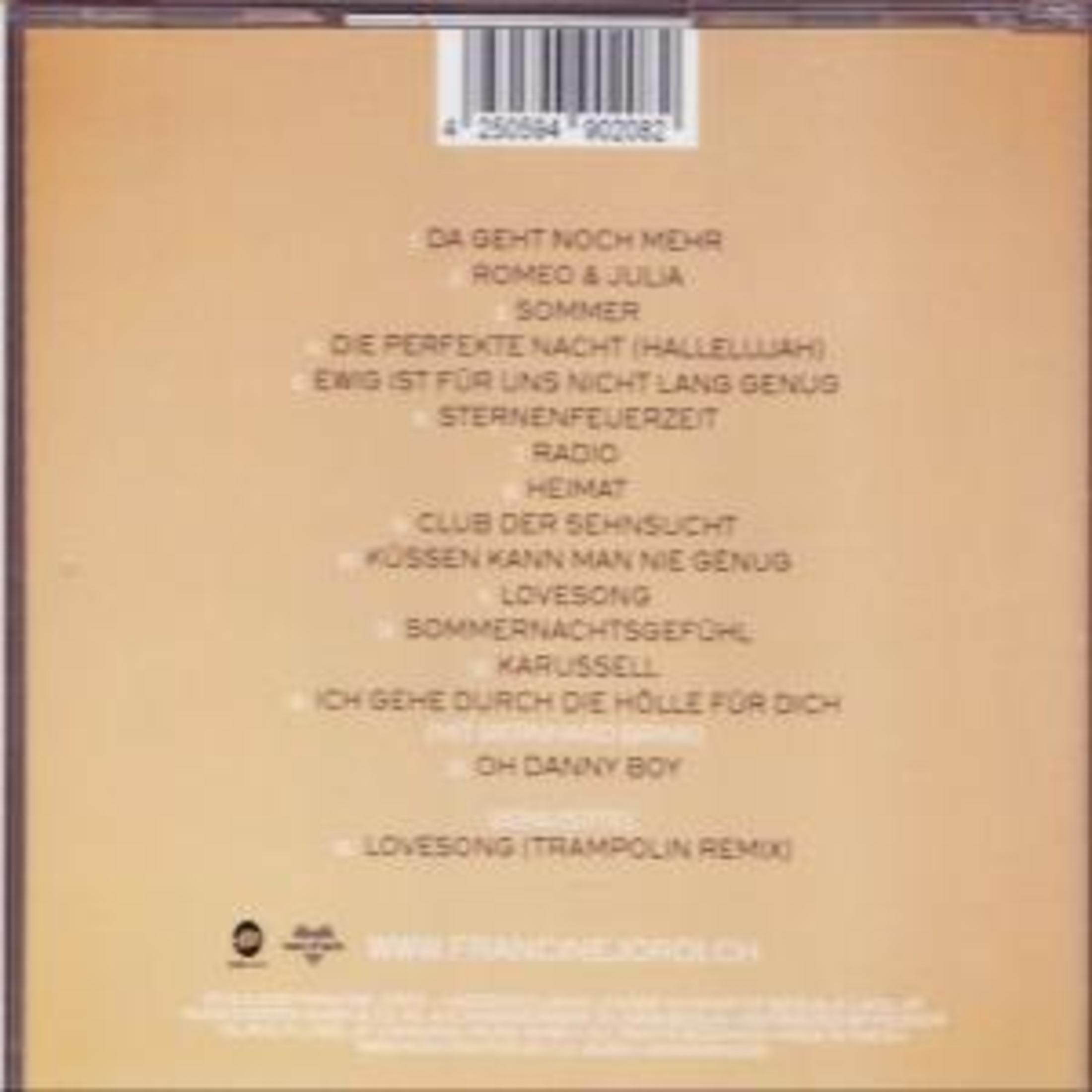 Rückseite einer Musik-CD mit braunem Hintergrund, einer Tracklist, einem Barcode oben und kleiner Schrift unten.