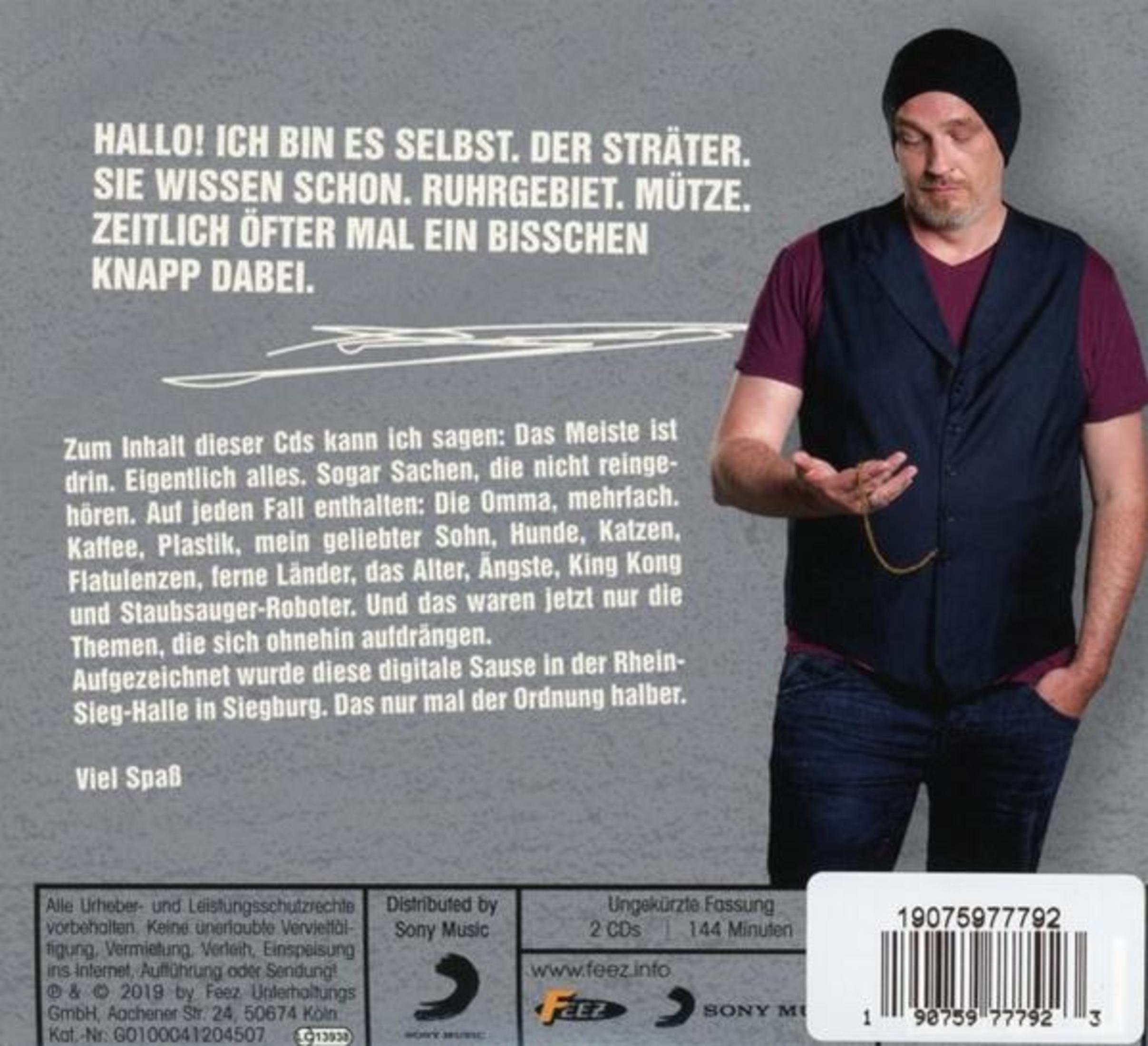 Ein Mann mit Mütze steht rechts, links daneben sind deutsche Texte und unten ein Barcode.