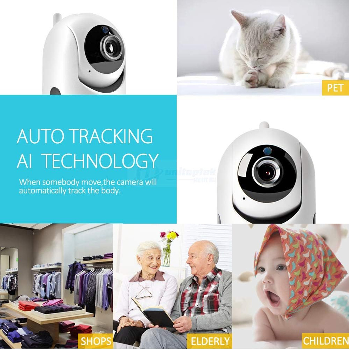 Überwachungskamera mit Auto-Tracking-Technologie für Haustiere, Geschäfte, Senioren und Kinder.