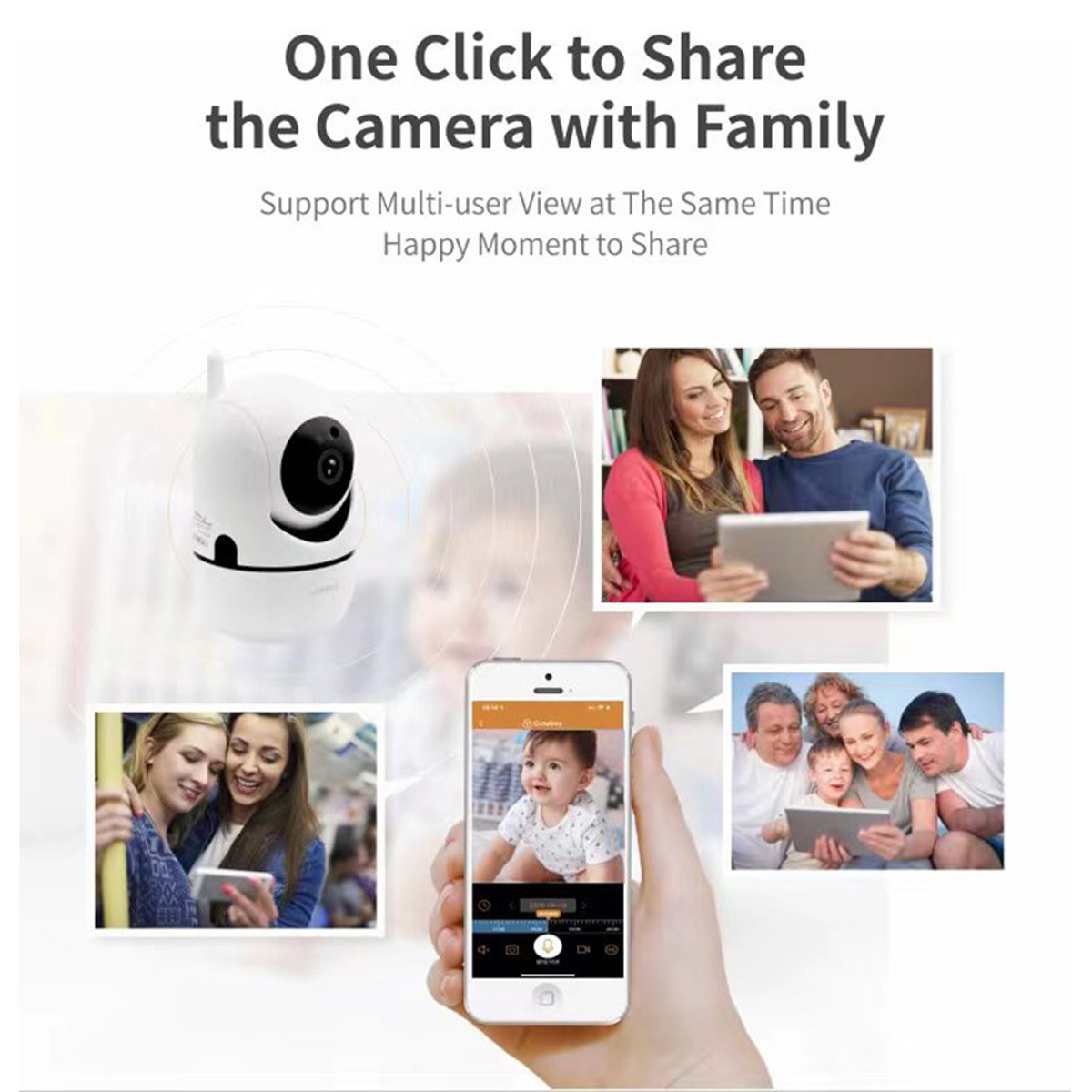 Überwachungskamera und Smartphone-App zur gemeinsamen Nutzung von Live-Ansichten mit der Familie.