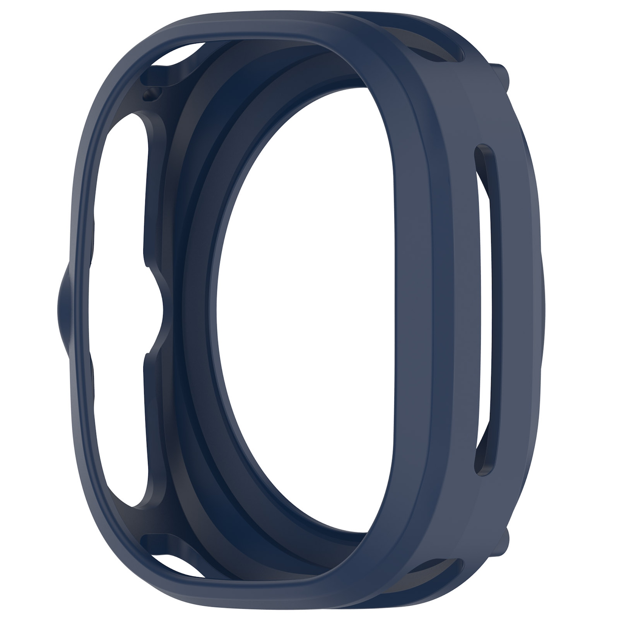Dunkelblaue Schutzhülle für eine Smartwatch mit präzisen Ausschnitten für Tasten und Anschlüsse.