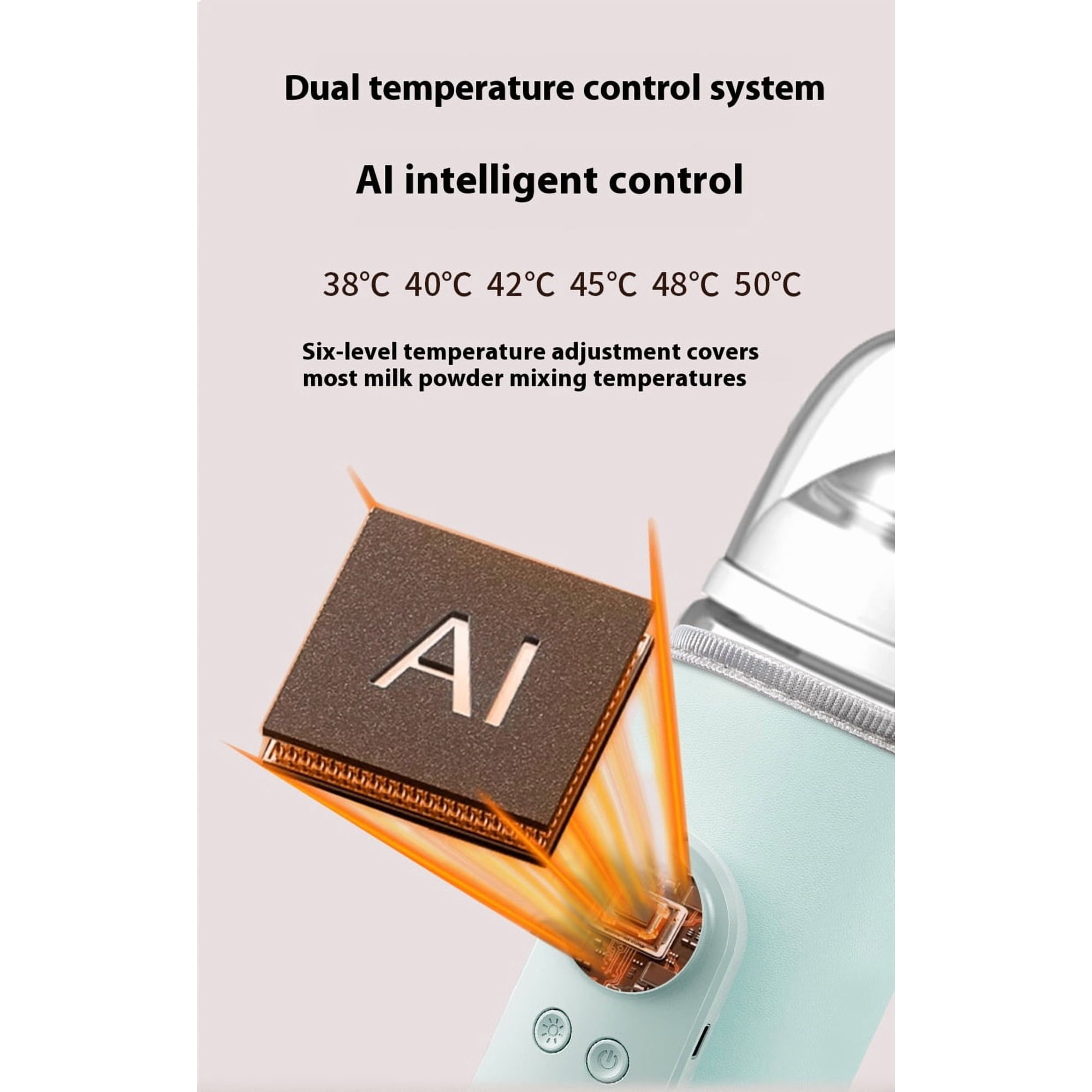 Intelligentes Temperaturregelsystem für Babyflaschen mit KI-Chip.