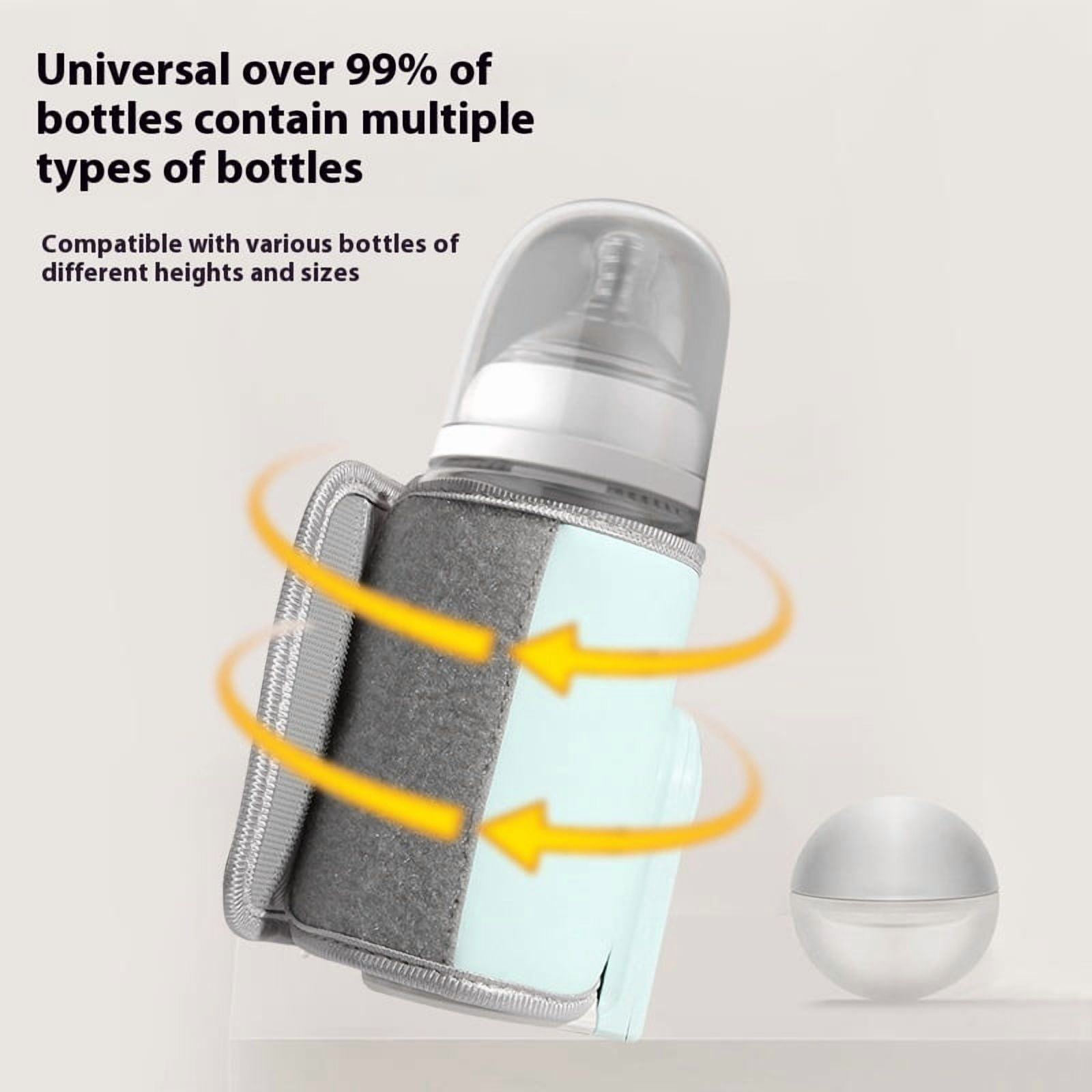 Babyflasche mit grauer Schutzhülle und gelben Richtungspfeilen davor.