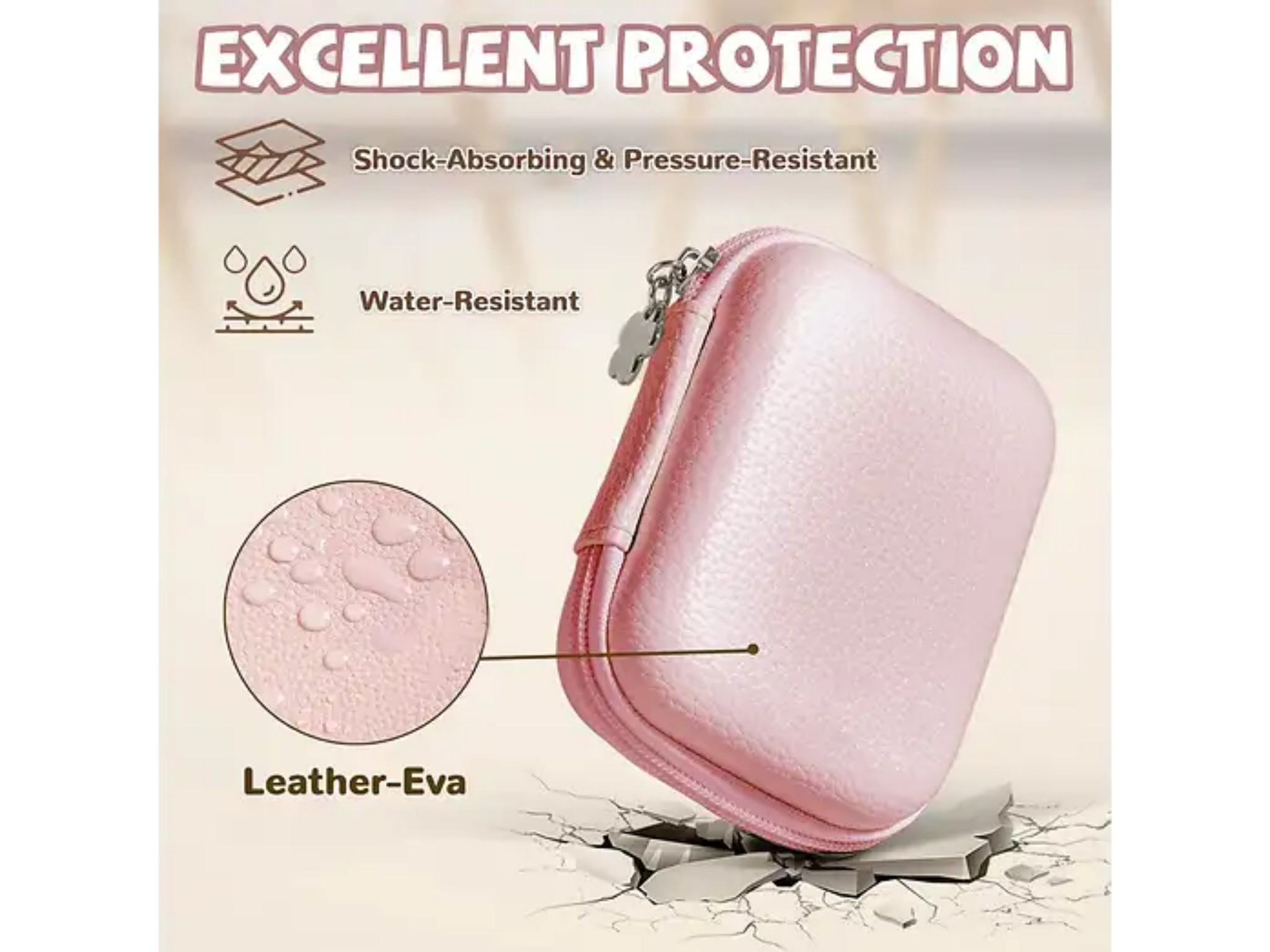 Eine rosa Leder-Eva-Schutzhülle mit stoßdämpfenden und wasserabweisenden Eigenschaften.