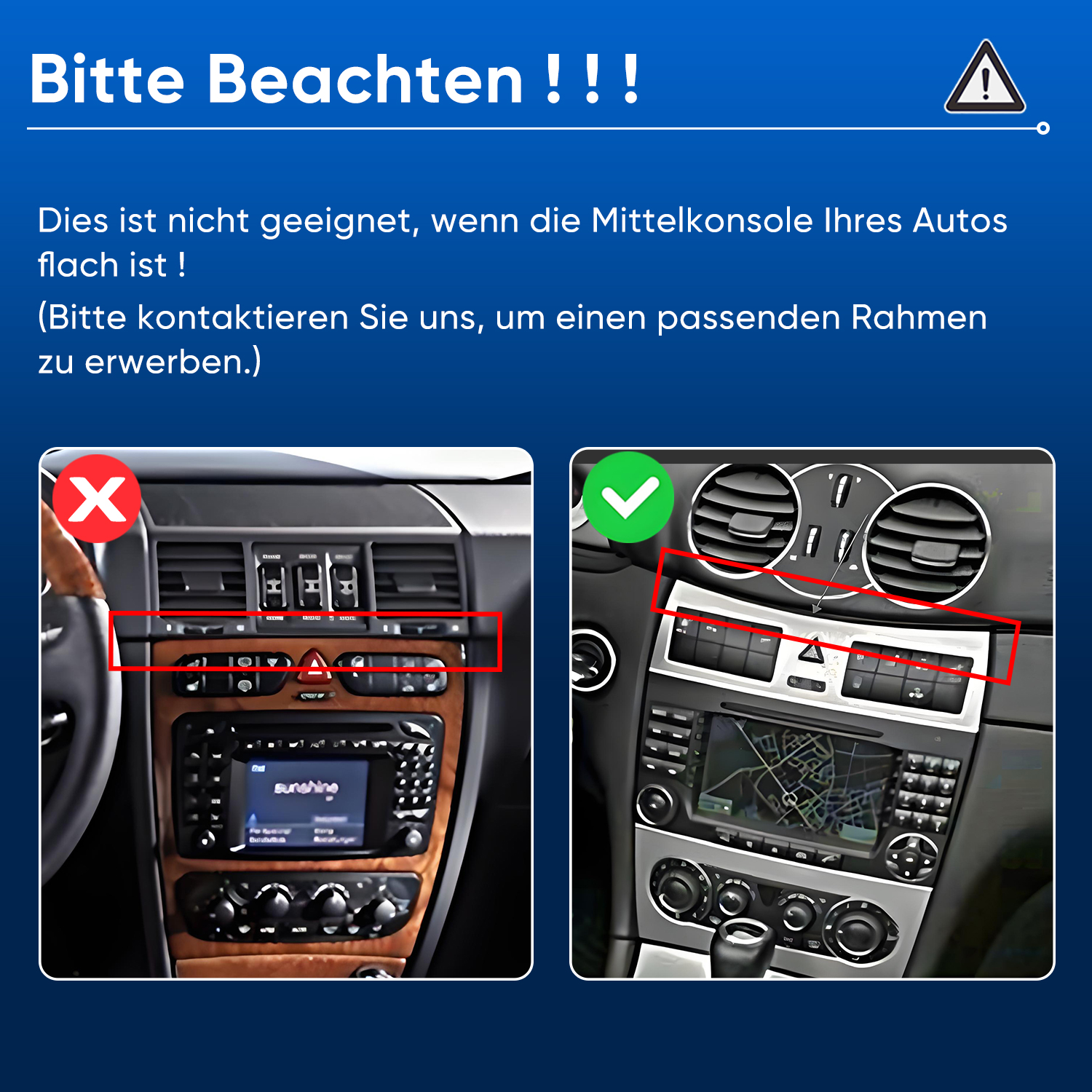 Hinweis zur Kompatibilität mit zwei Beispielen für flache und gewölbte Autokonsolen.