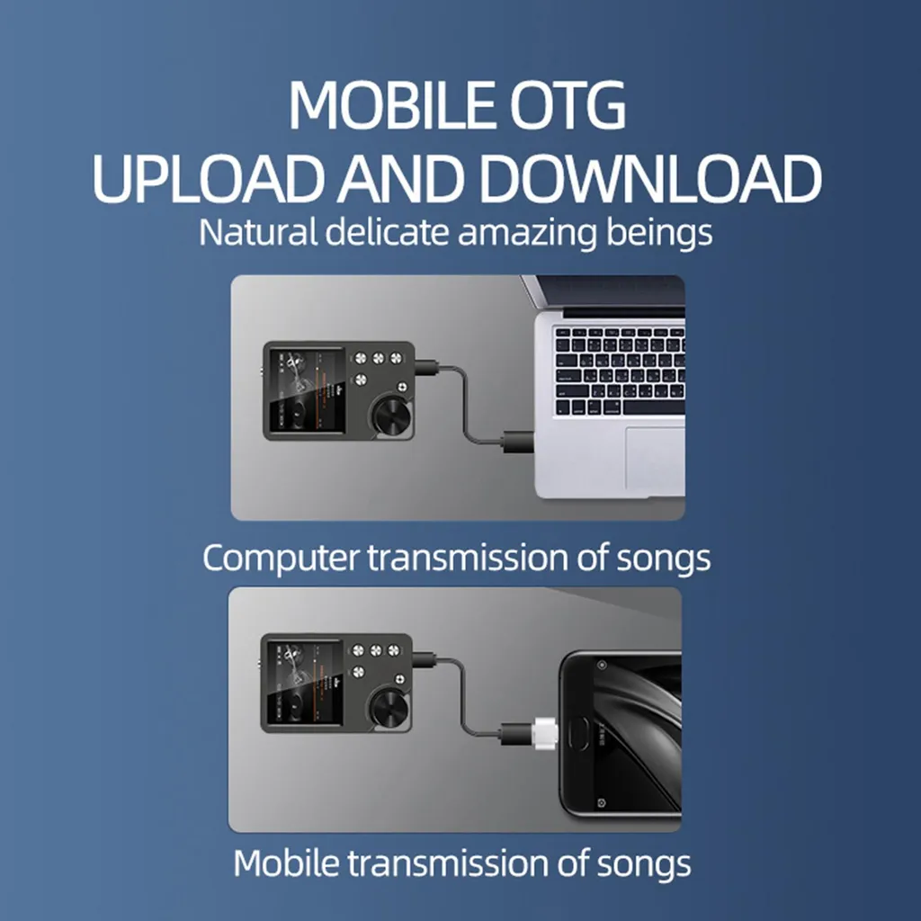 Ein Audio-Player verbunden mit Laptop und Smartphone zur Musikübertragung.