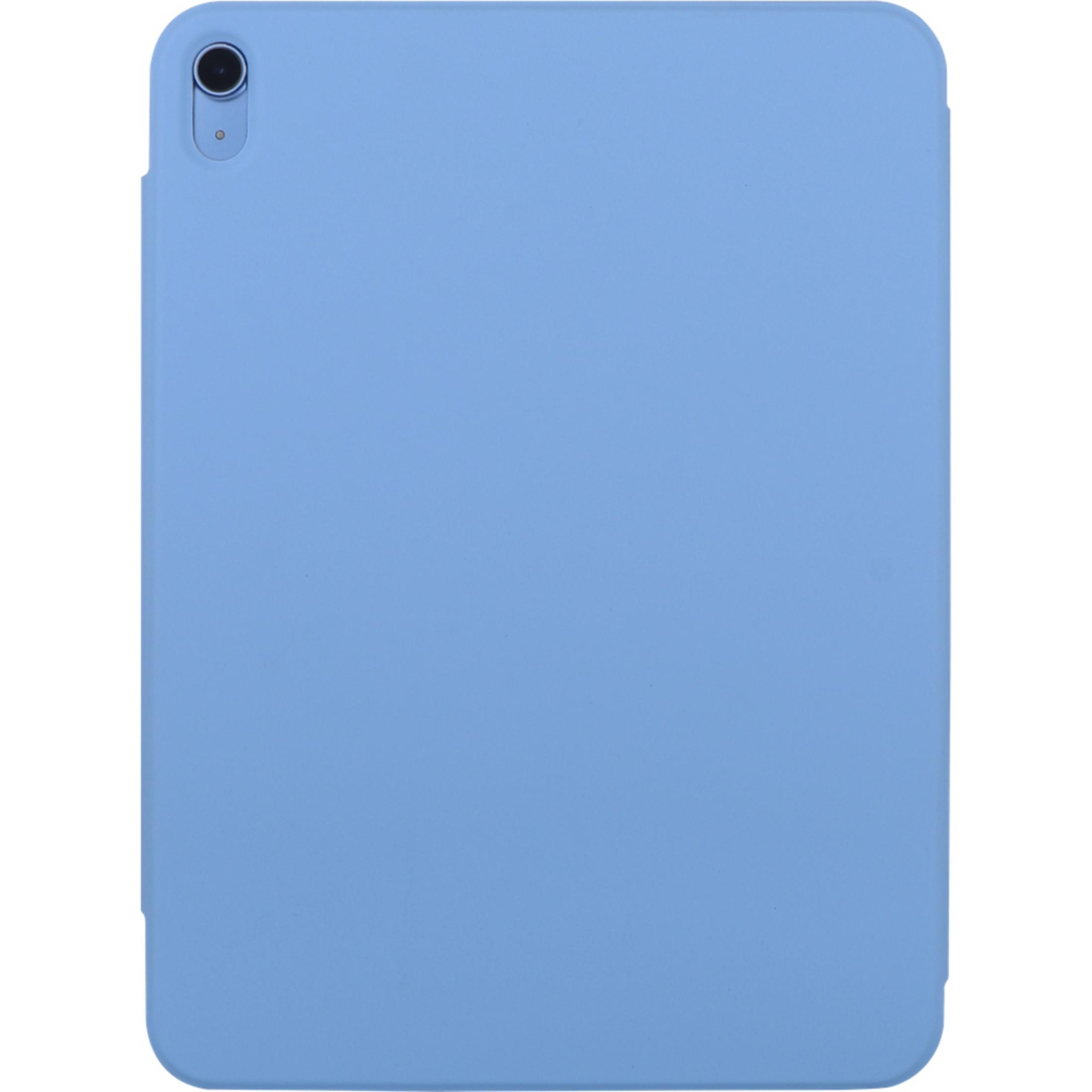 Ein hellblaues Tablet in einer Schutzhülle mit sichtbarer Kamera auf der Rückseite.