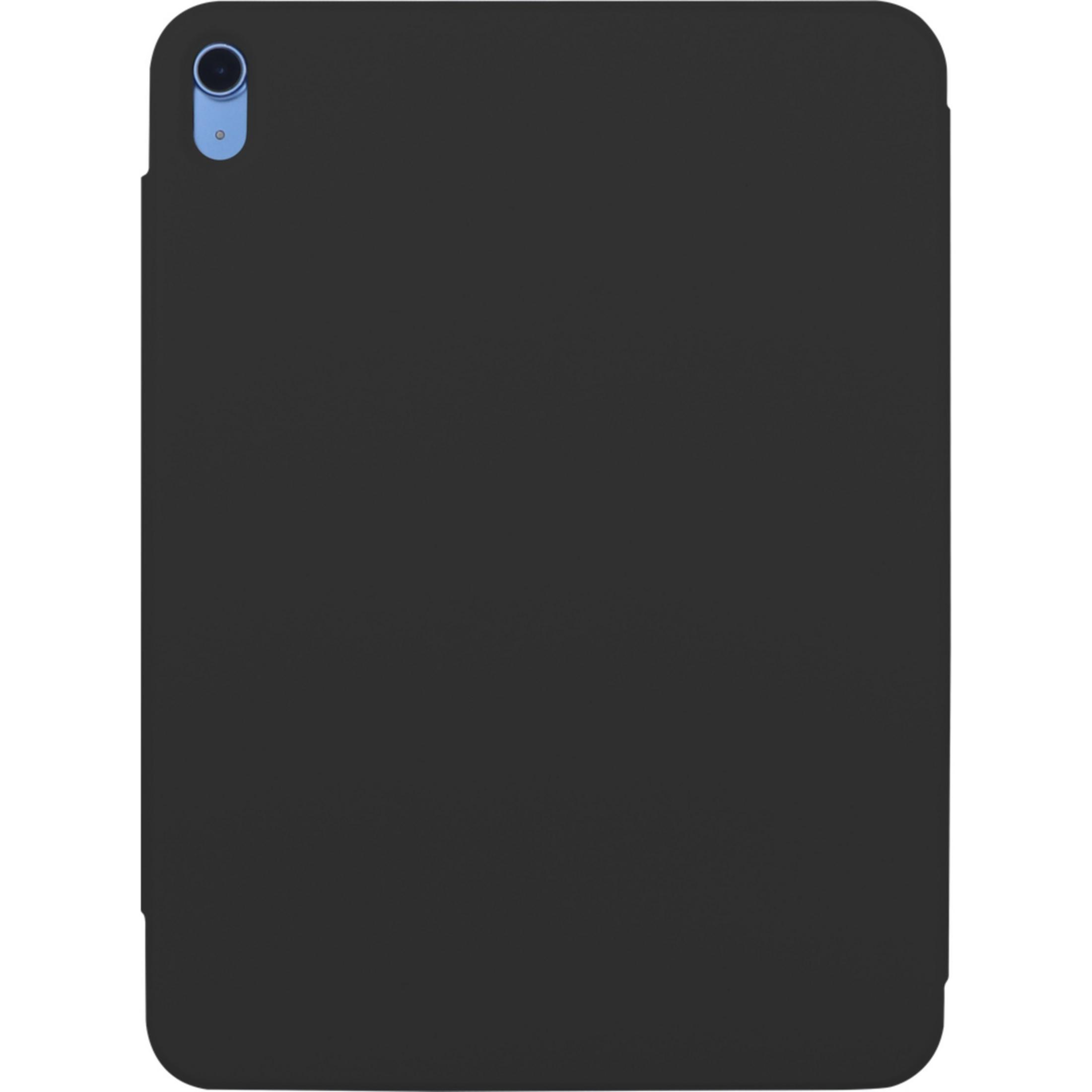 Eine schwarze Tablet-Hülle mit einem Kameraausschnitt oben links auf weißem Hintergrund.