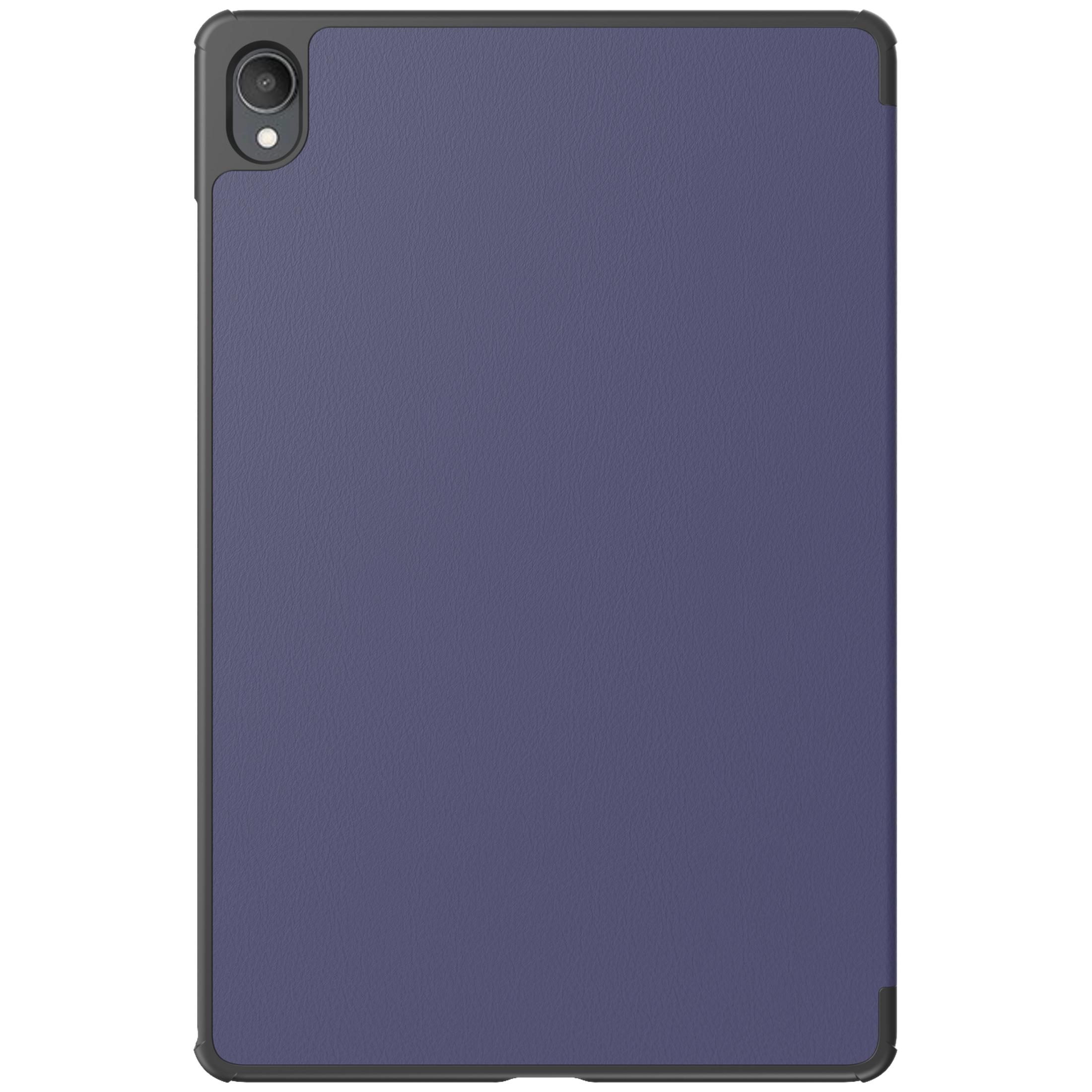 Rückseite einer violetten Tablet-Hülle mit schwarzem Rahmen und Kameramodul.