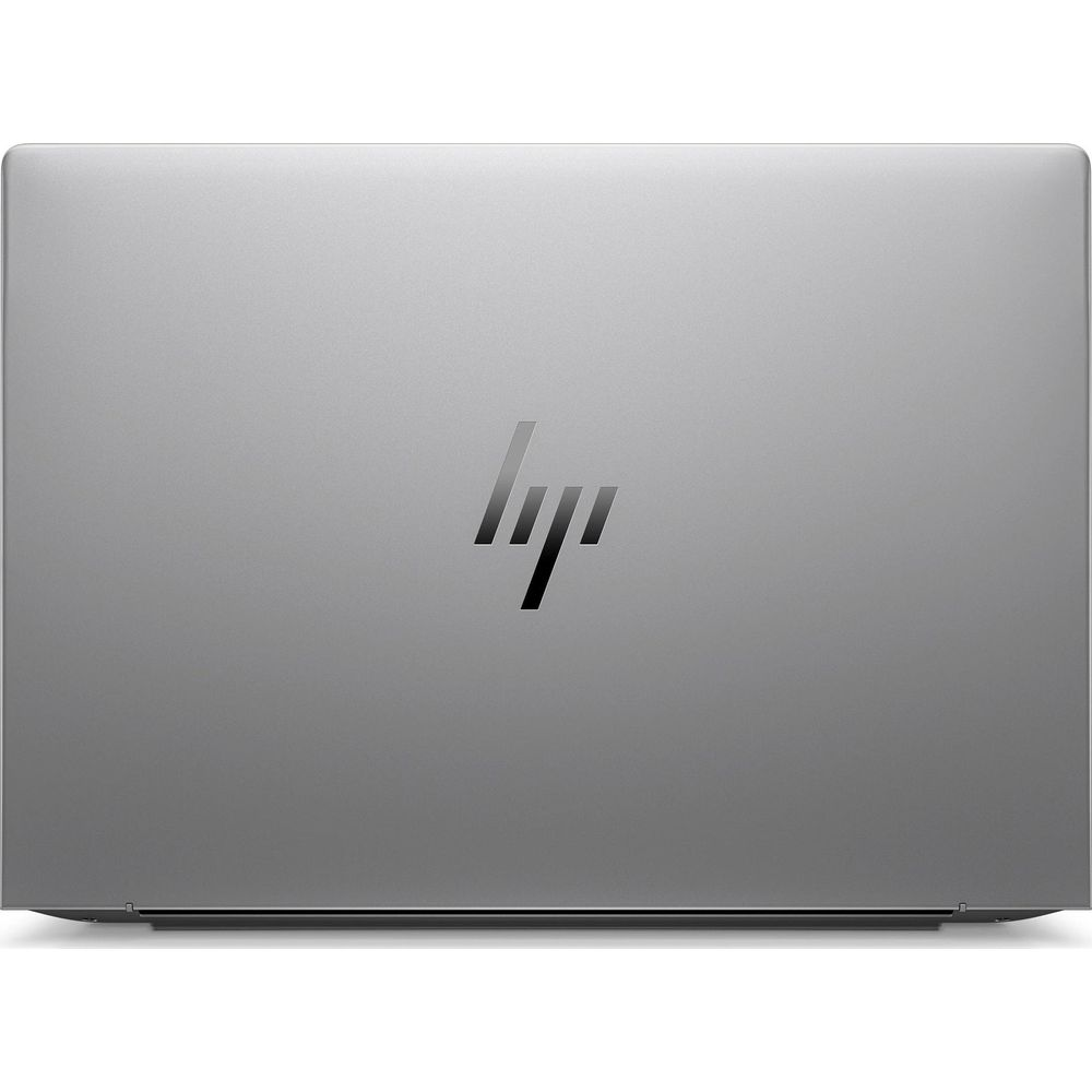 Le dos argenté d'un ordinateur portable HP avec le logo HP au centre.