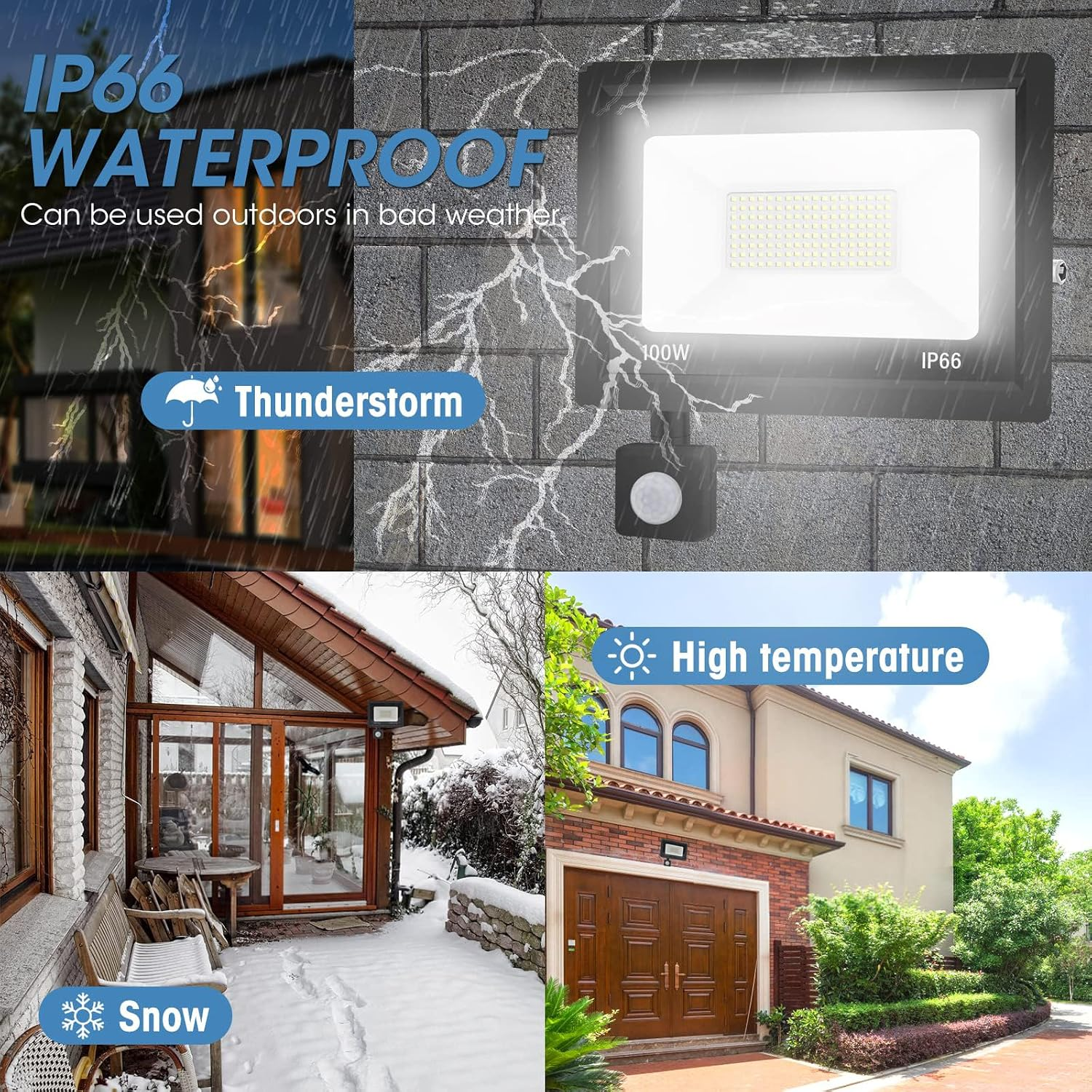 Wetterfester LED-Strahler für den Außenbereich, der Regen, Schnee und Hitze standhält.