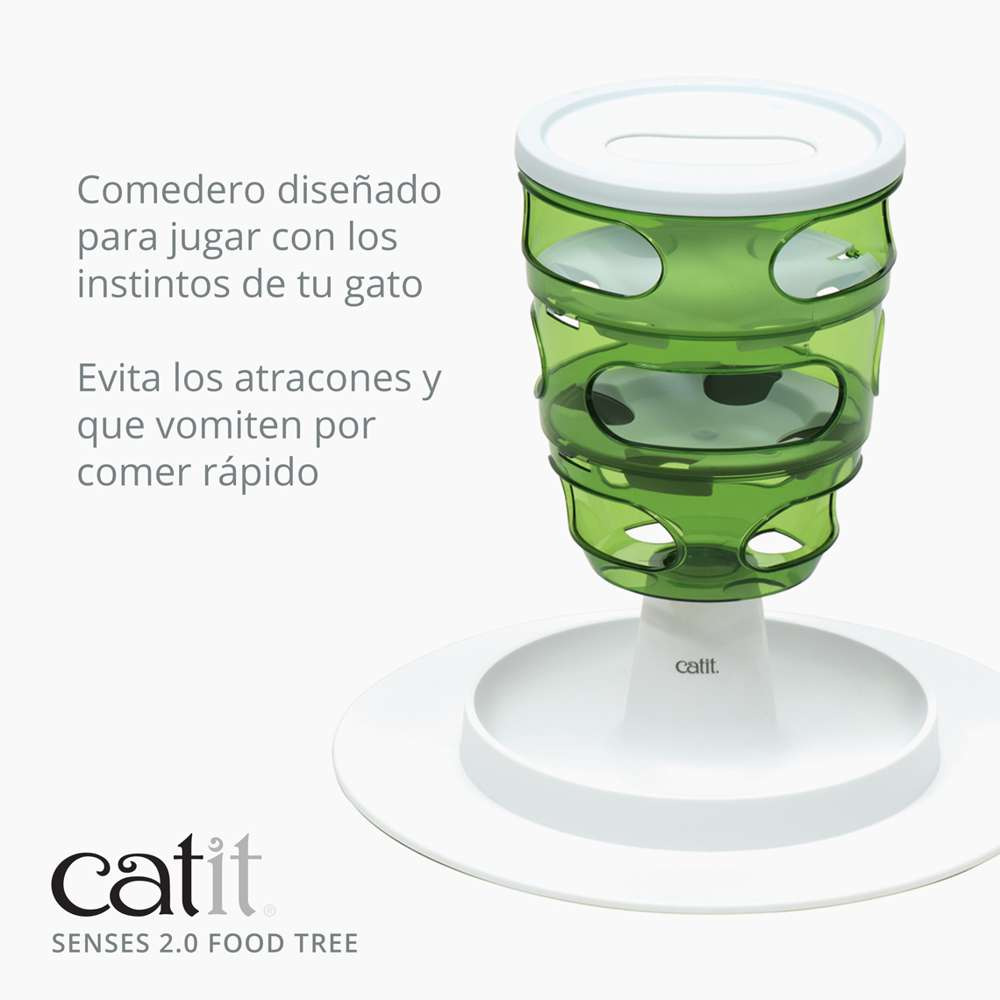 Comedero Catit Senses 2.0 verde con base blanca y texto en español.