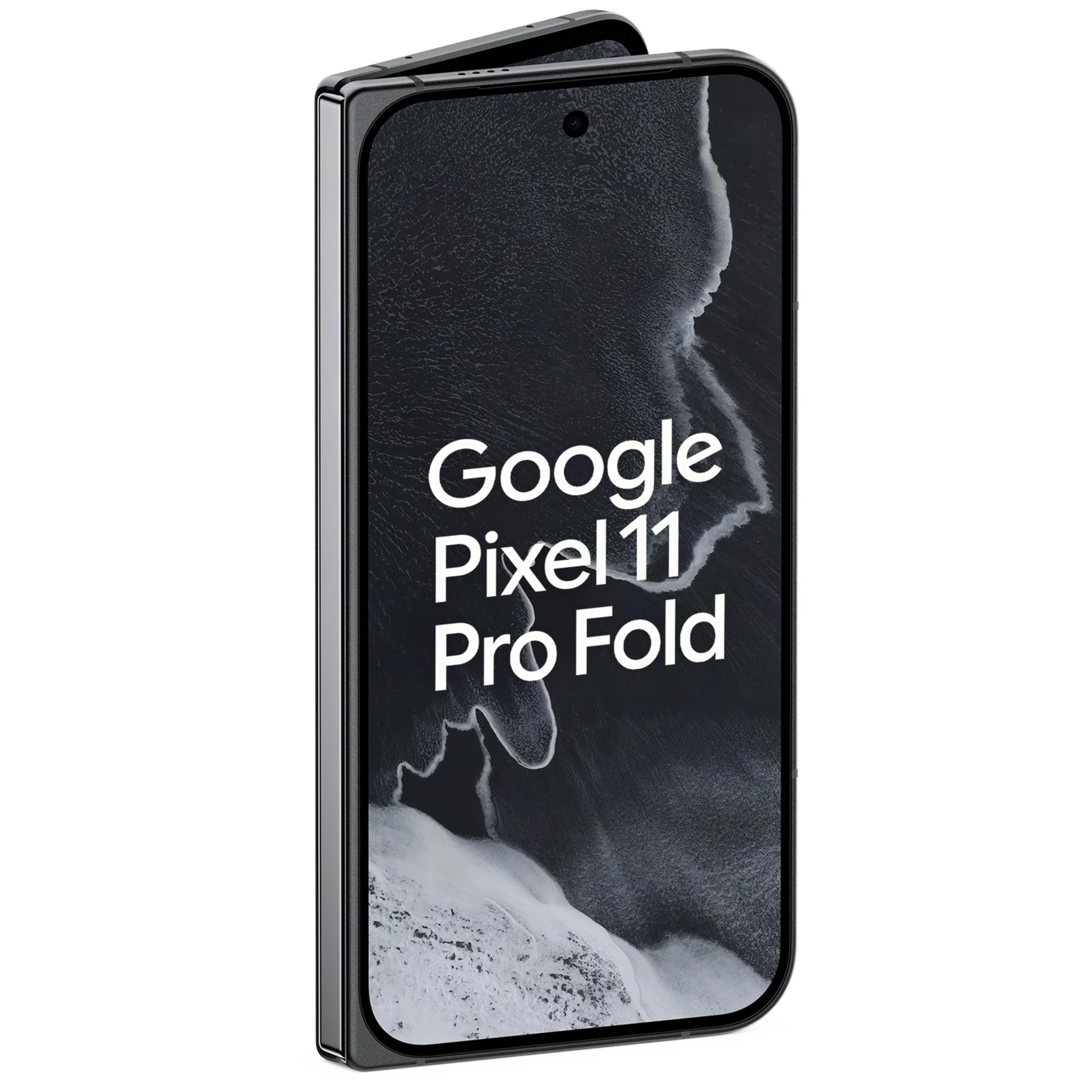 Uno smartphone pieghevole con la scritta 'Google Pixel 11 Pro Fold' sullo schermo.