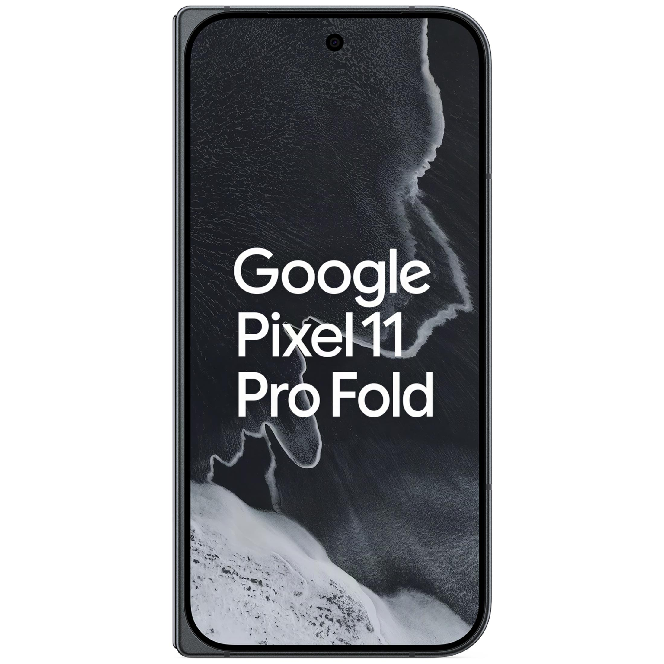 Uno smartphone Google Pixel 11 Pro Fold chiuso con custodia scura e la scritta Google Pixel 11 Pro Fold.