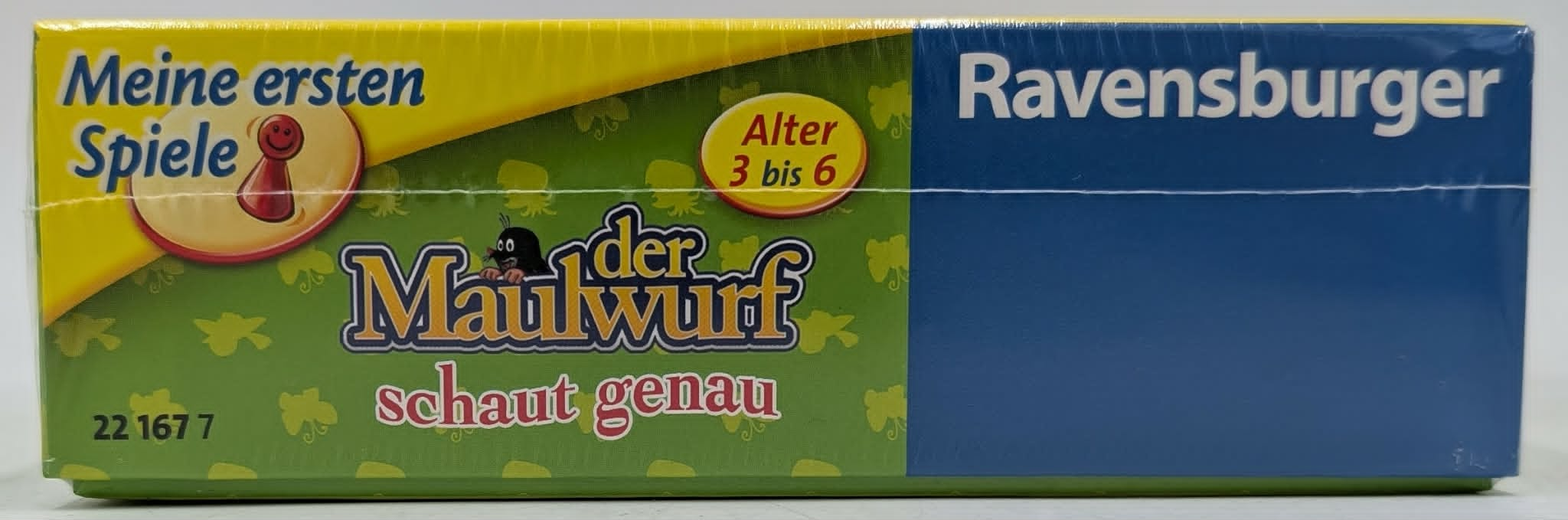 Ravensburger-Spieleverpackung Der Maulwurf schaut genau für Kinder von 3 bis 6 Jahren.