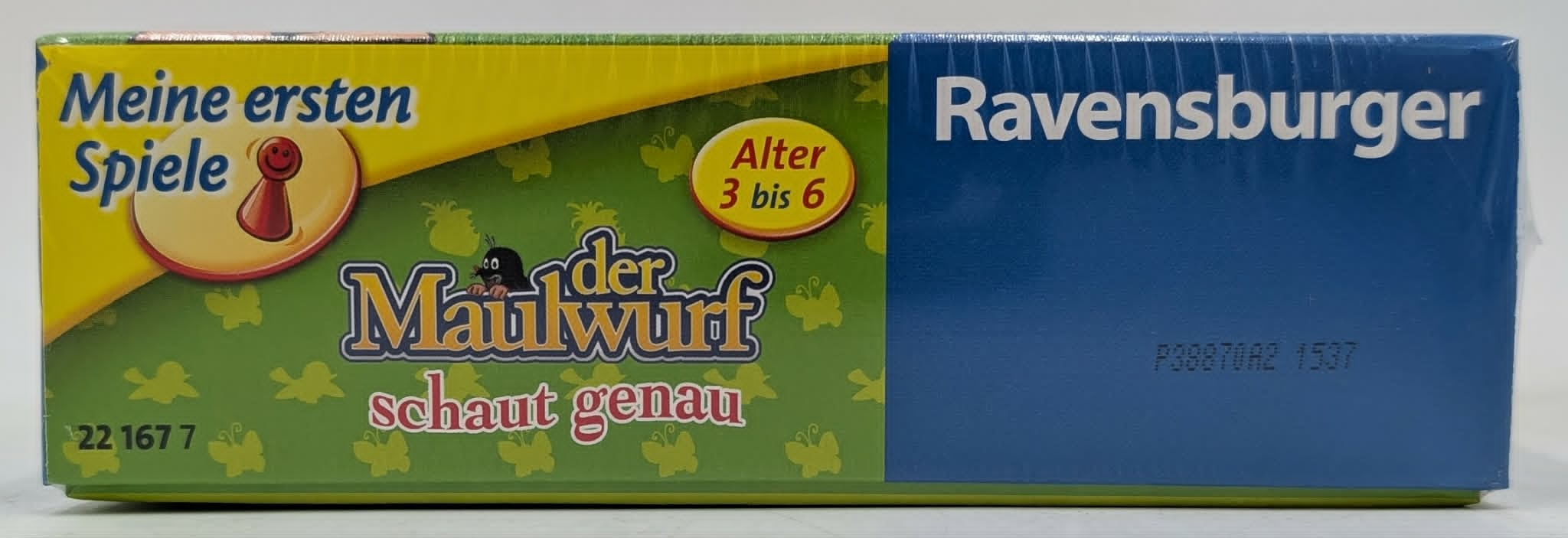 Ravensburger Brettspielschachtel "Der Maulwurf schaut genau" für Kinder von 3 bis 6 Jahren.