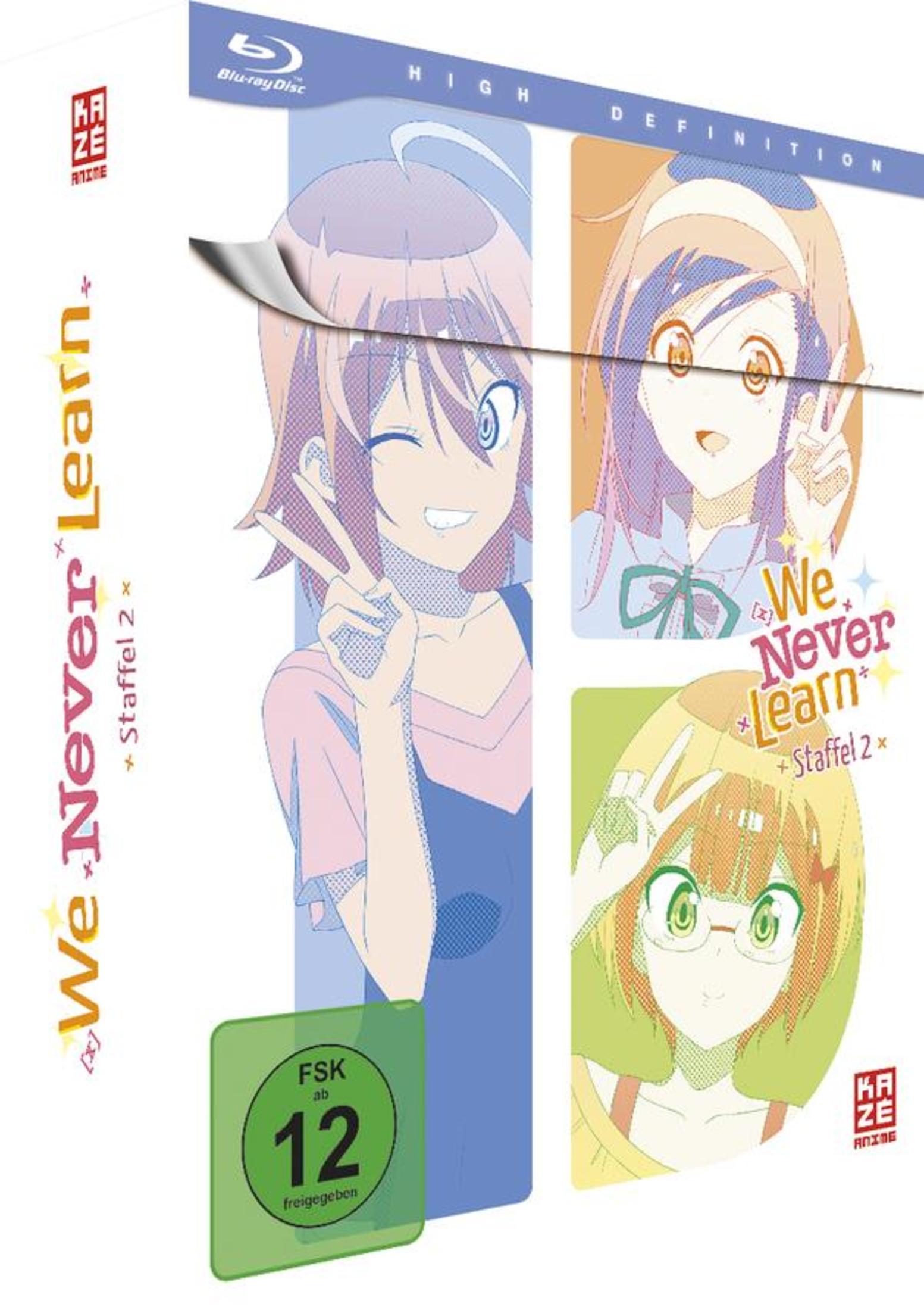Anime Blu-ray-Hülle 'We Never Learn Staffel 2' mit drei Anime-Mädchen.