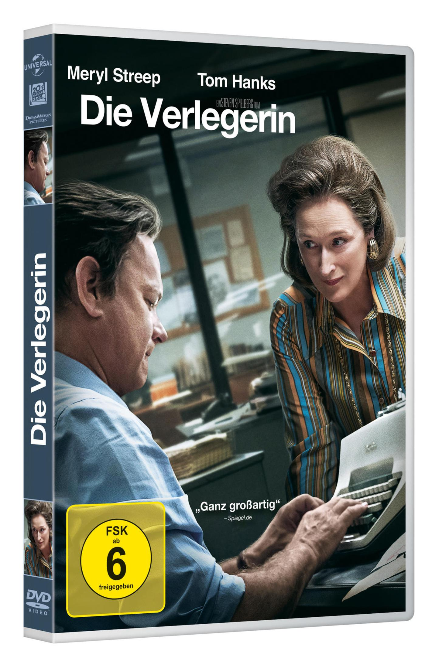 DVD-Cover des Films Die Verlegerin mit Meryl Streep und Tom Hanks in einem Büro.