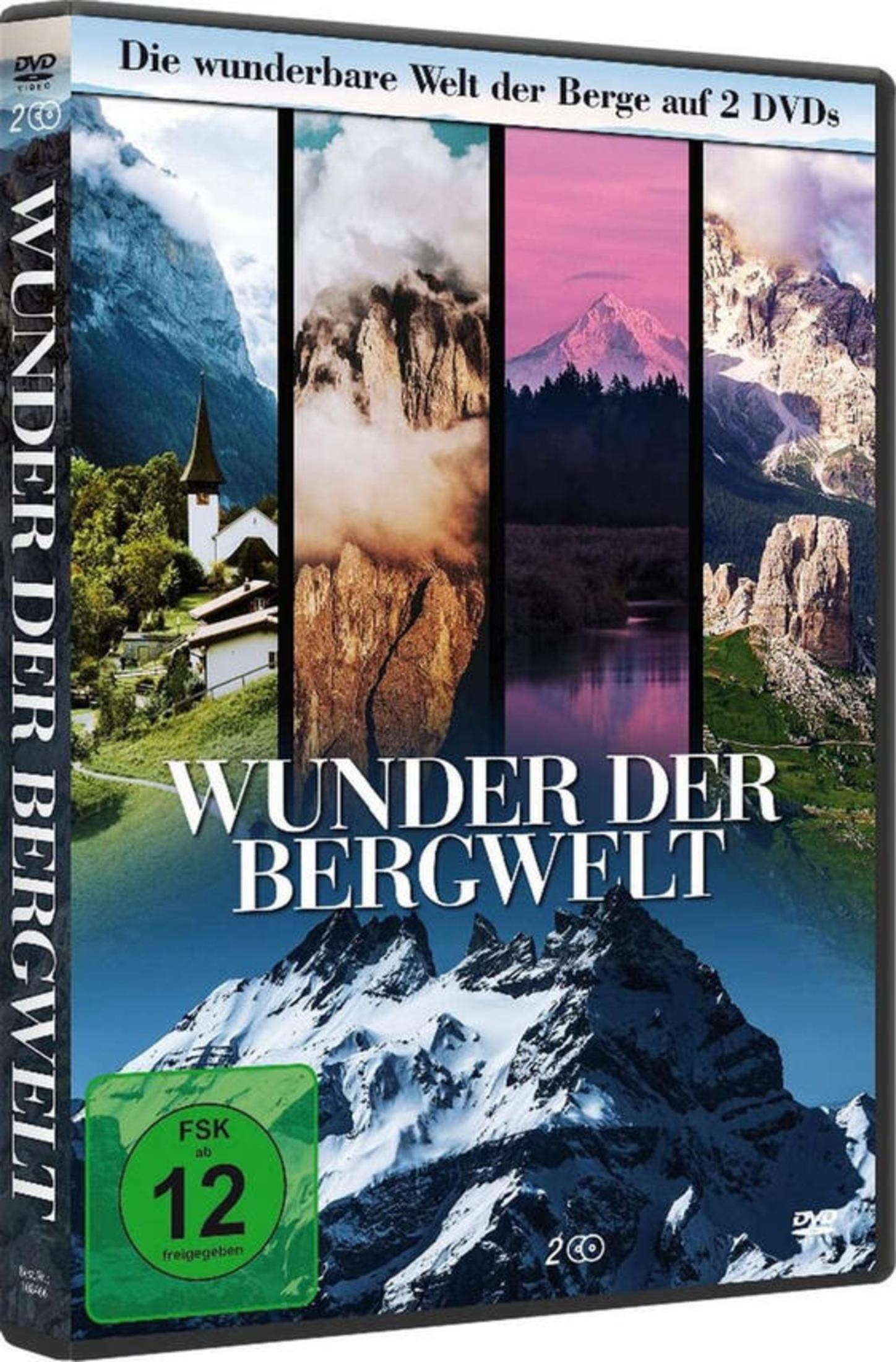 DVD-Hülle mit vier vertikalen Berg- und Landschaftsmotiven und dem Titel Wunder der Bergwelt.