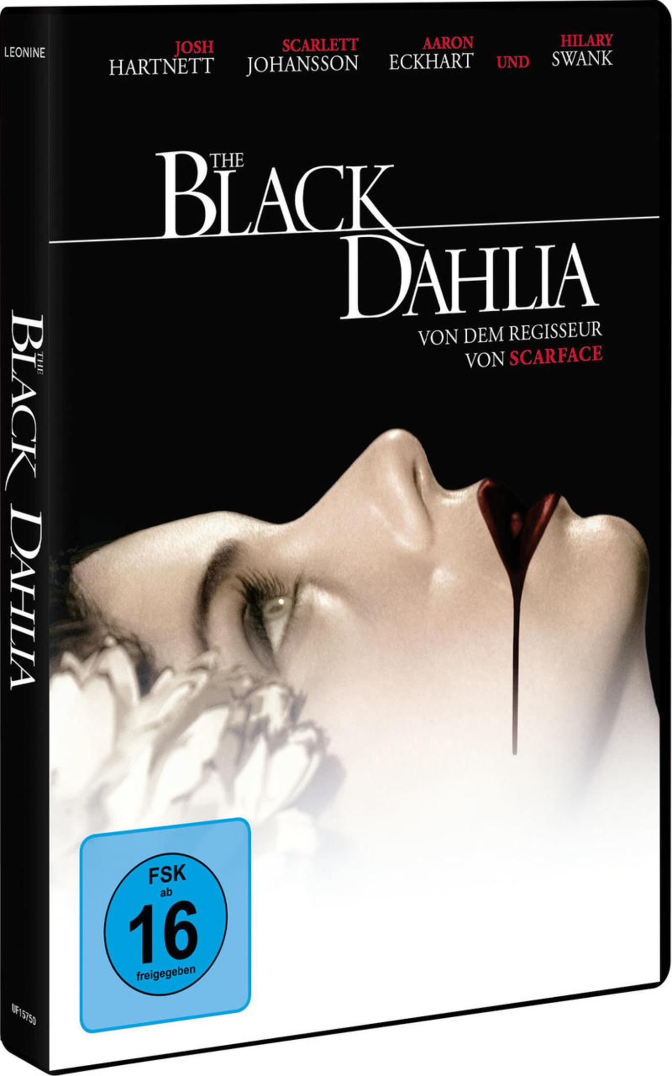 DVD-Hülle von The Black Dahlia mit einem Gesicht und dunklem Hintergrund.